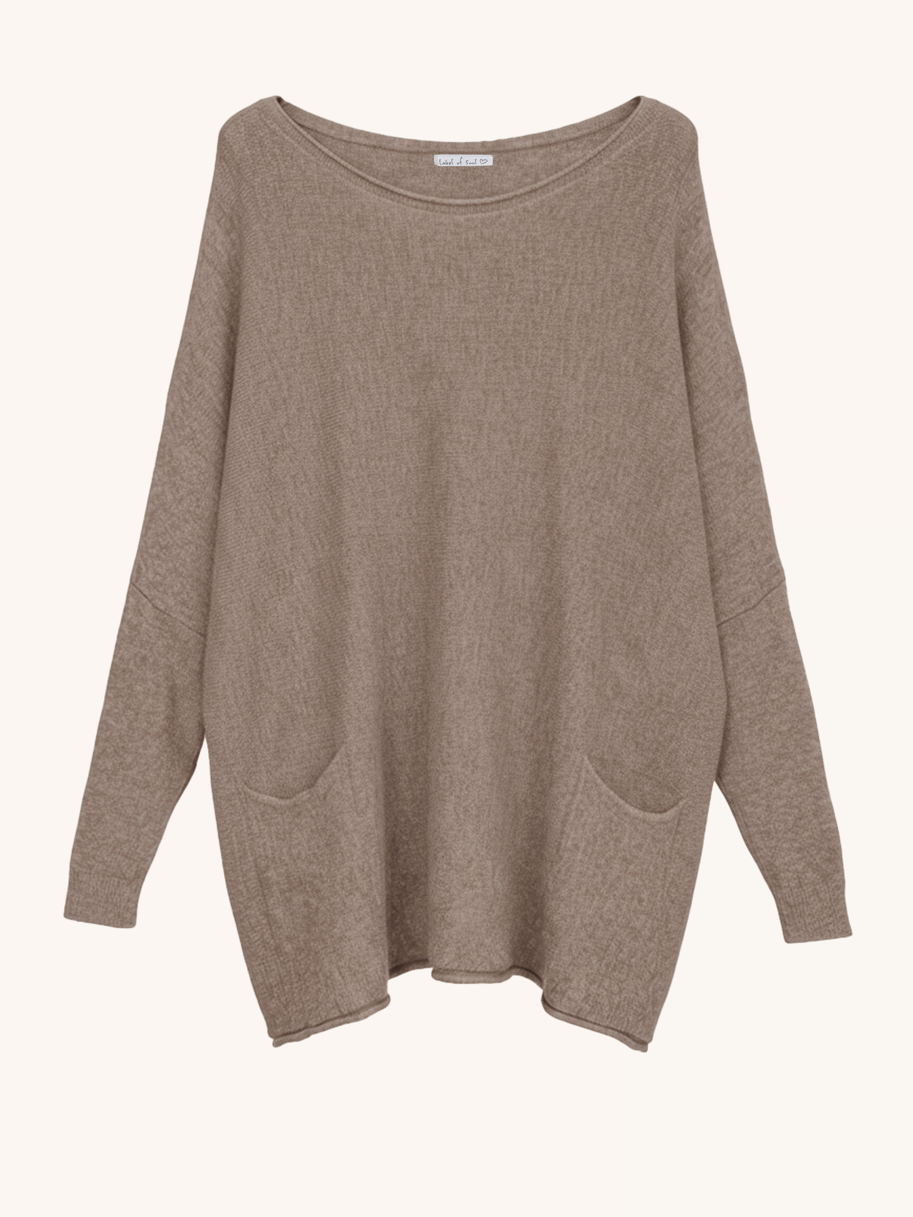 Oversize Viskose Pullover mit Taschen - Taupe Oversize Viskose Pullover mit Taschen - Taupe