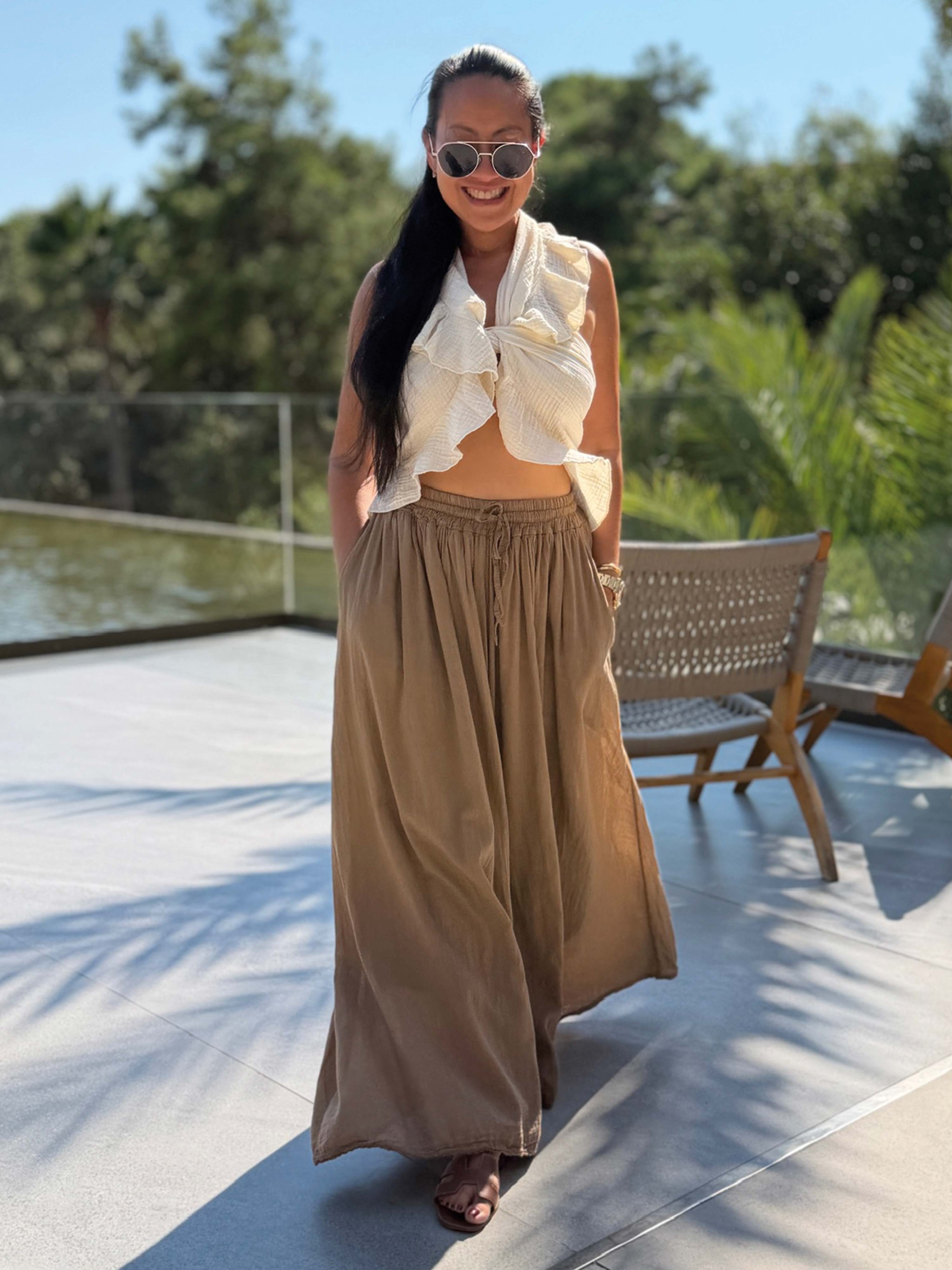 Cotton Oversize Culotte Hose - REGULAR - Camel