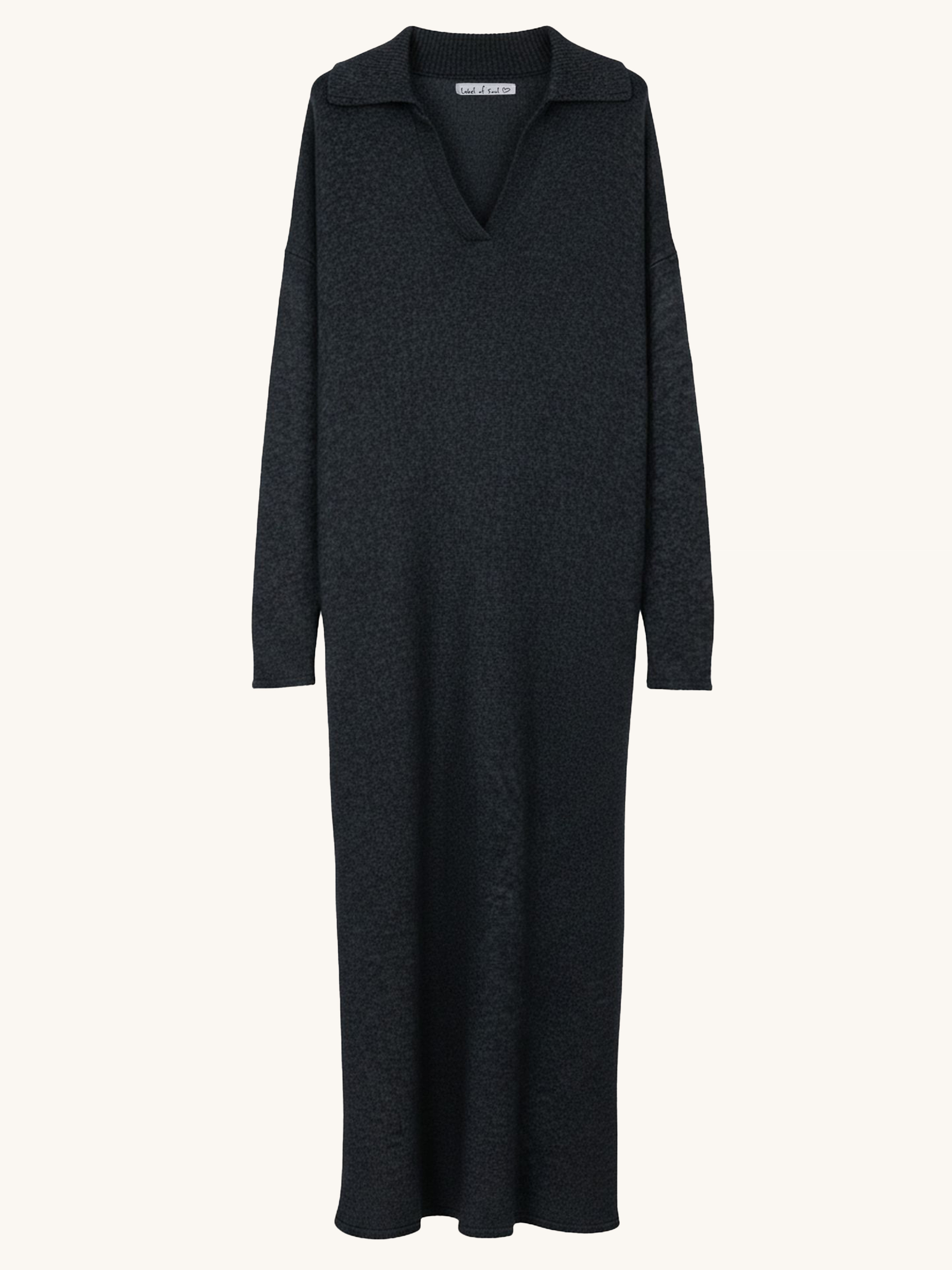 Viskose Strickkleid mit Kragen - Schwarz