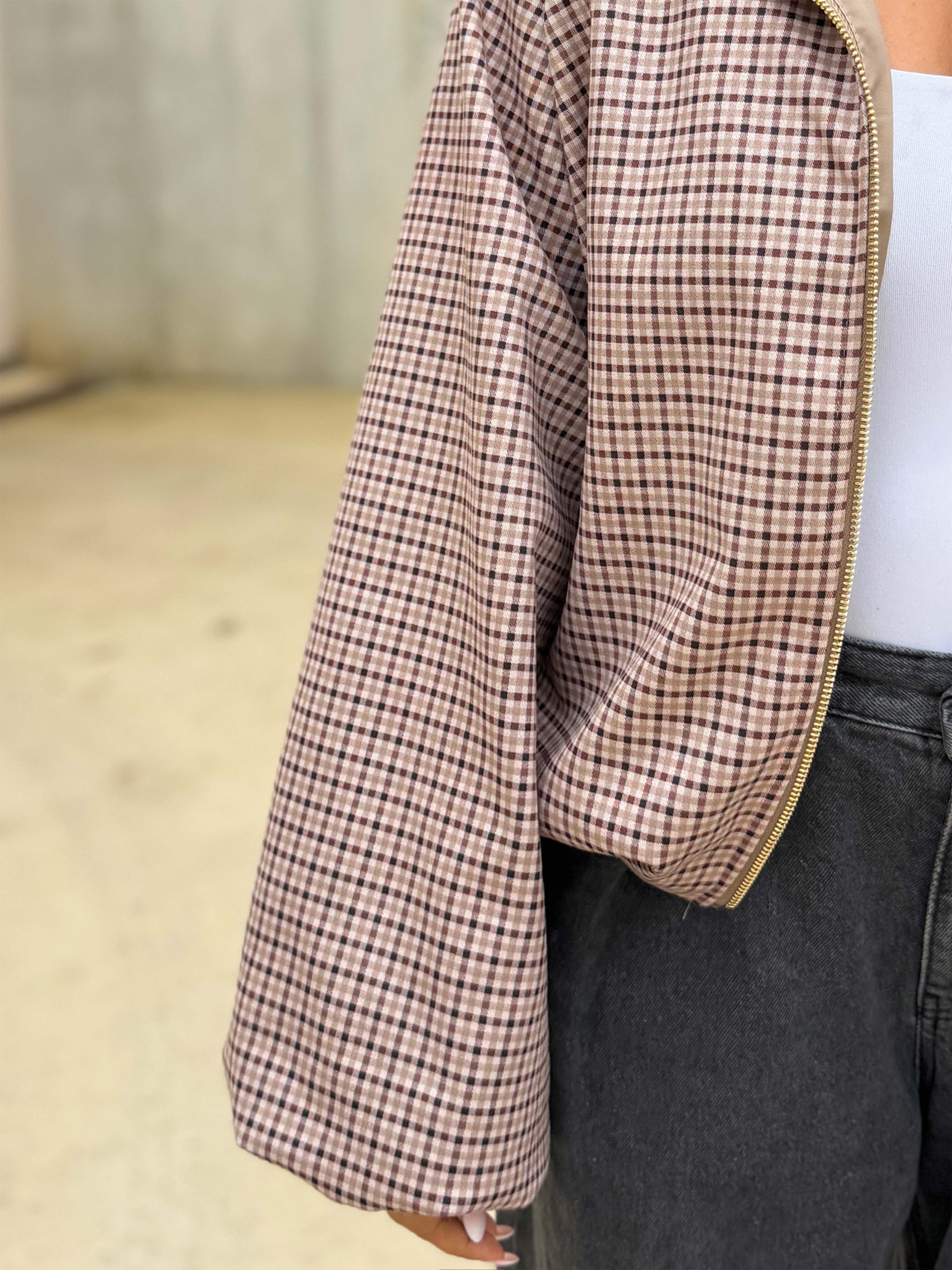 Karo Jacke mit Zipper - Schoko