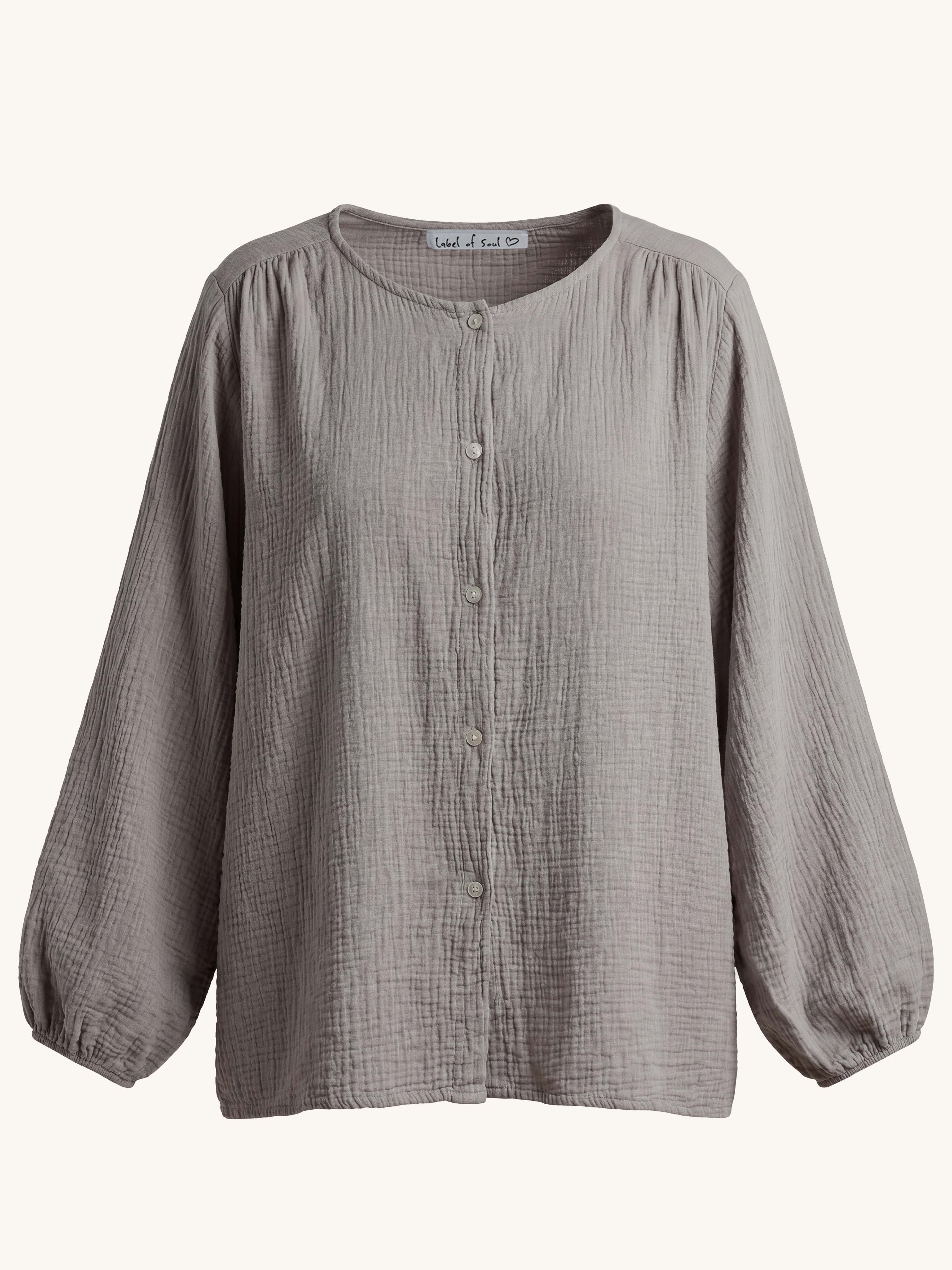 Musselin Oversize Bluse mit Rundhalsausschnitt - Taupe