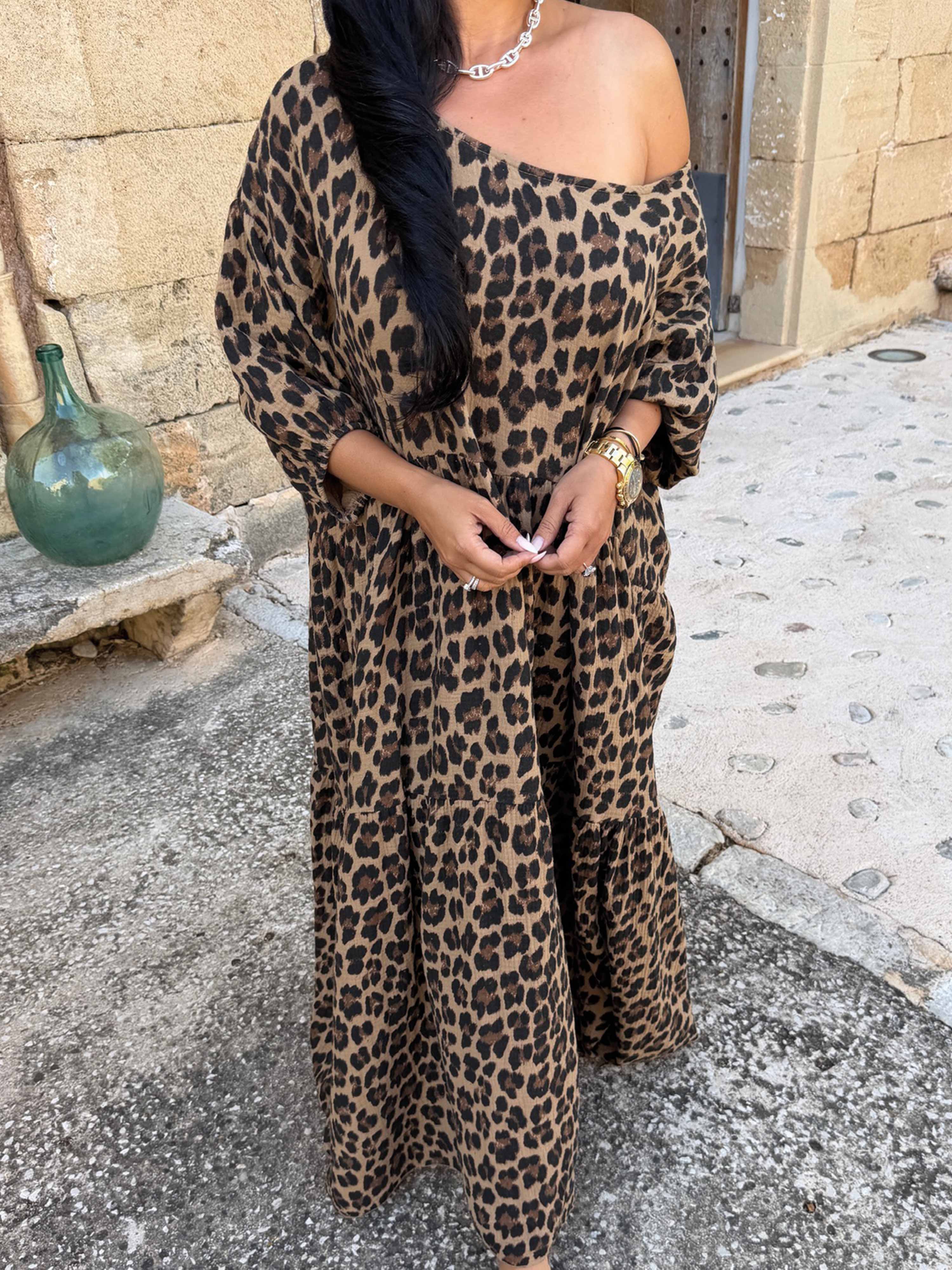 Oversize Musselin Kleid mit Rundhalsausschnitt - Leo Camel