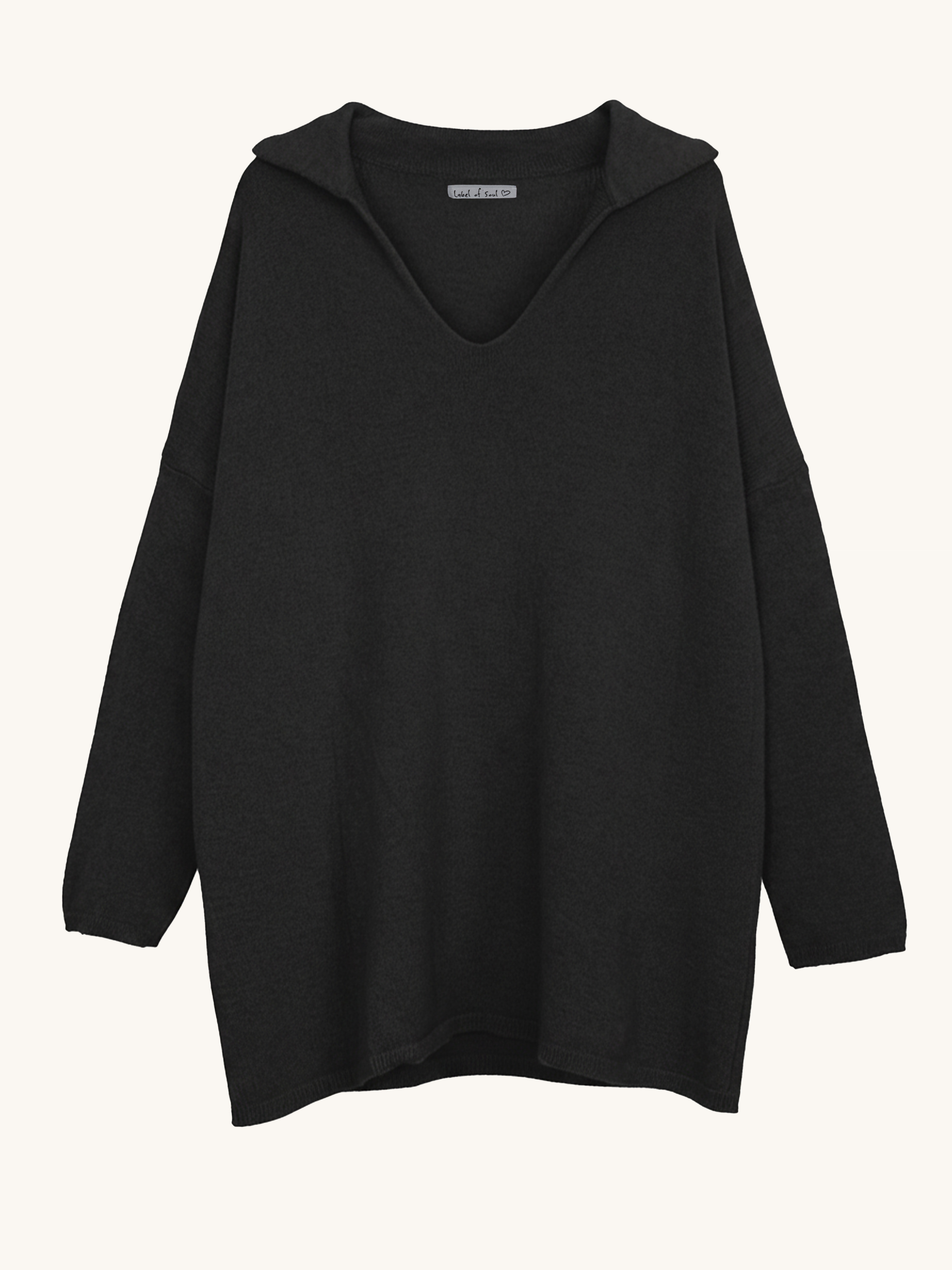 Viskose Pullover mit Kragen - Schwarz Viskose Pullover mit Kragen - Schwarz