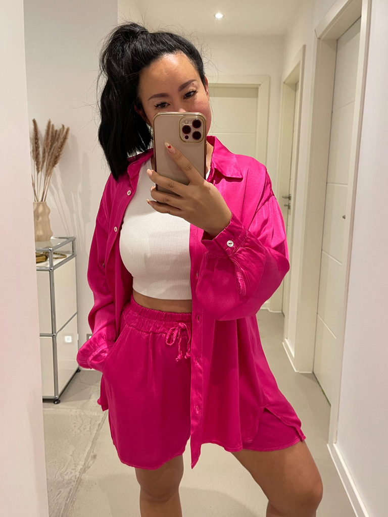 AL-23-298-Pink-2 Shiny Summer Set - Bluse & Hose - Pink