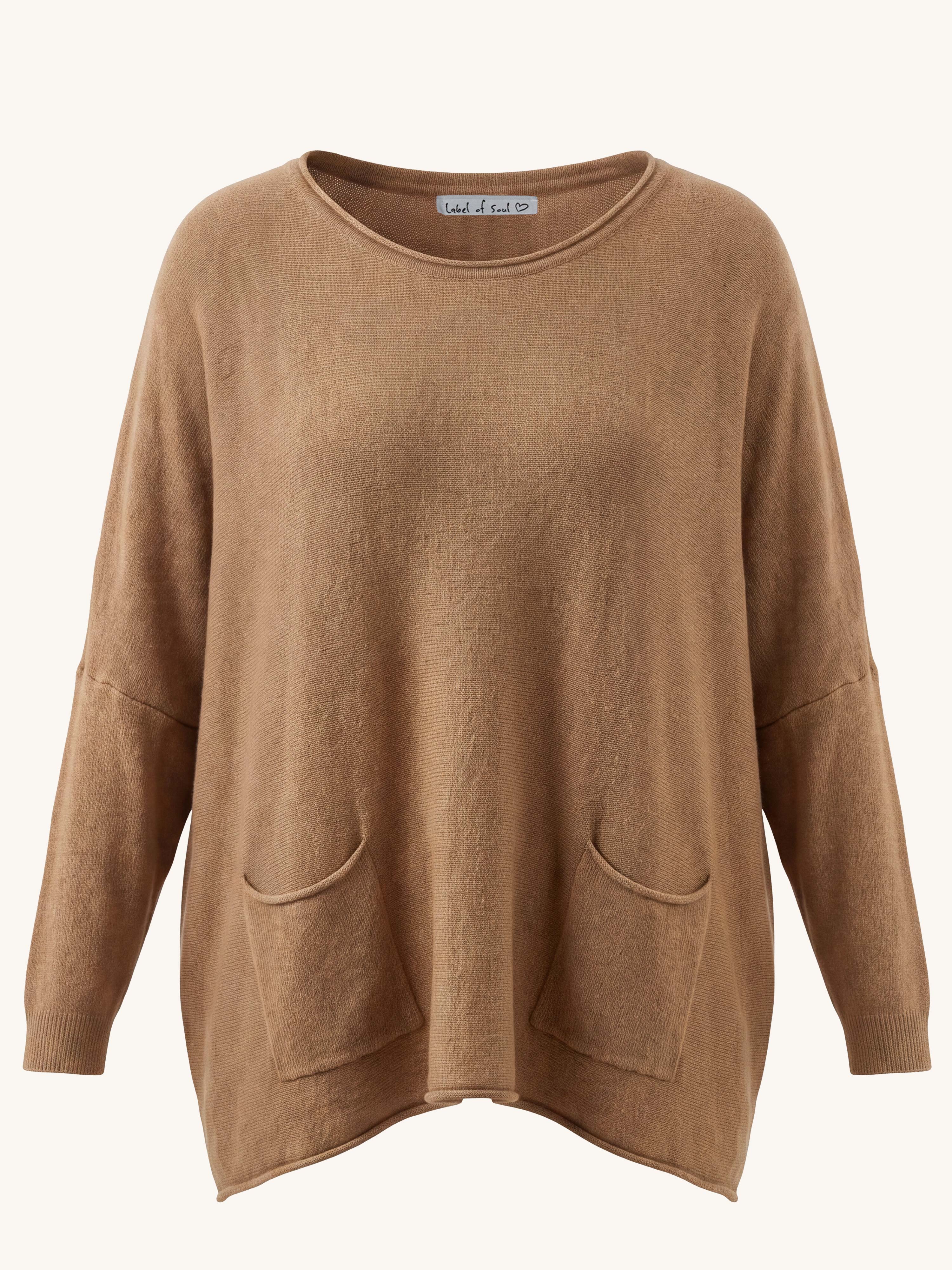 Oversize Viskose Pullover mit Taschen - Camel