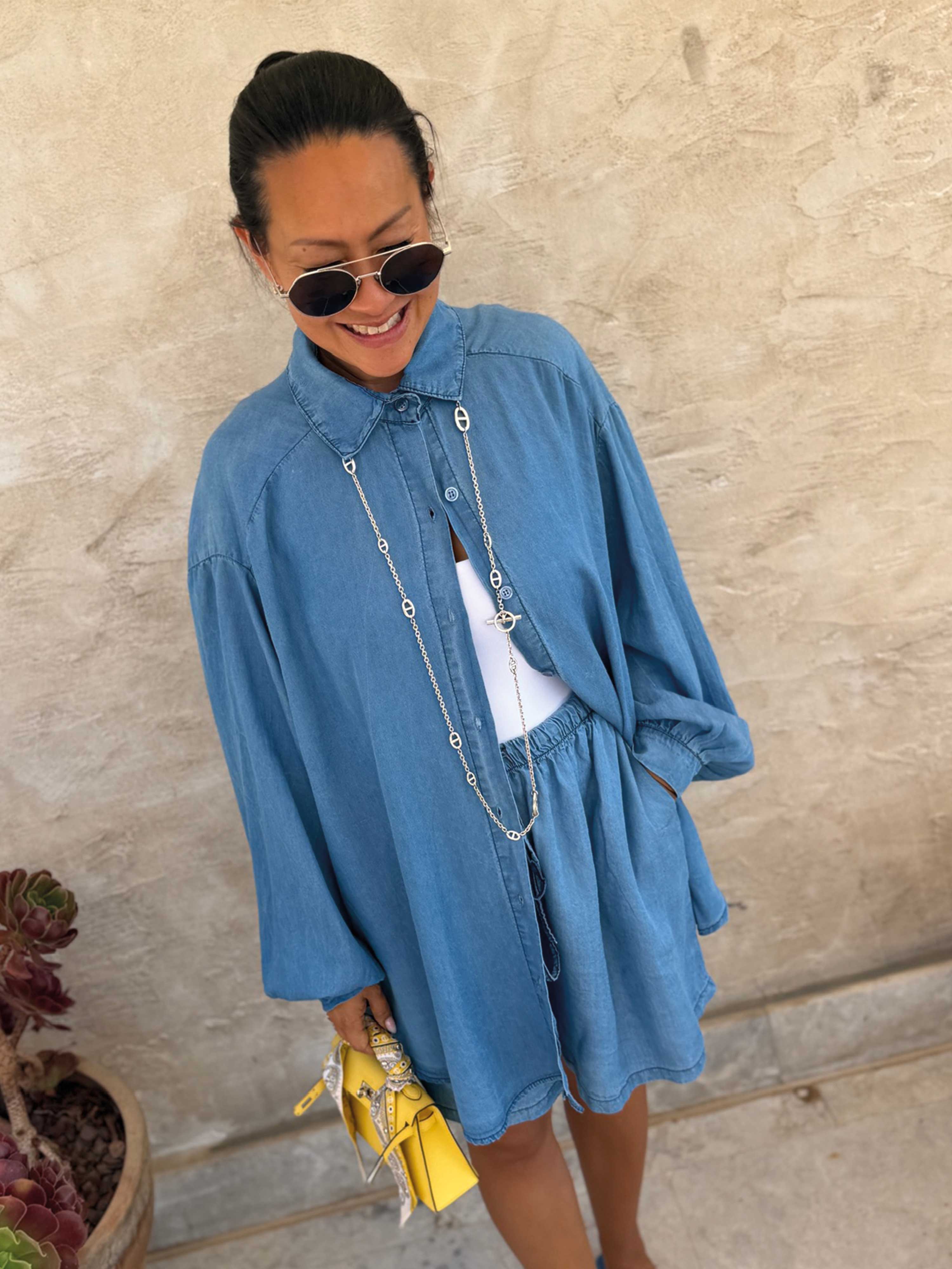 Leichte Lyocell Long Oversize Bluse - Must Have - Blue