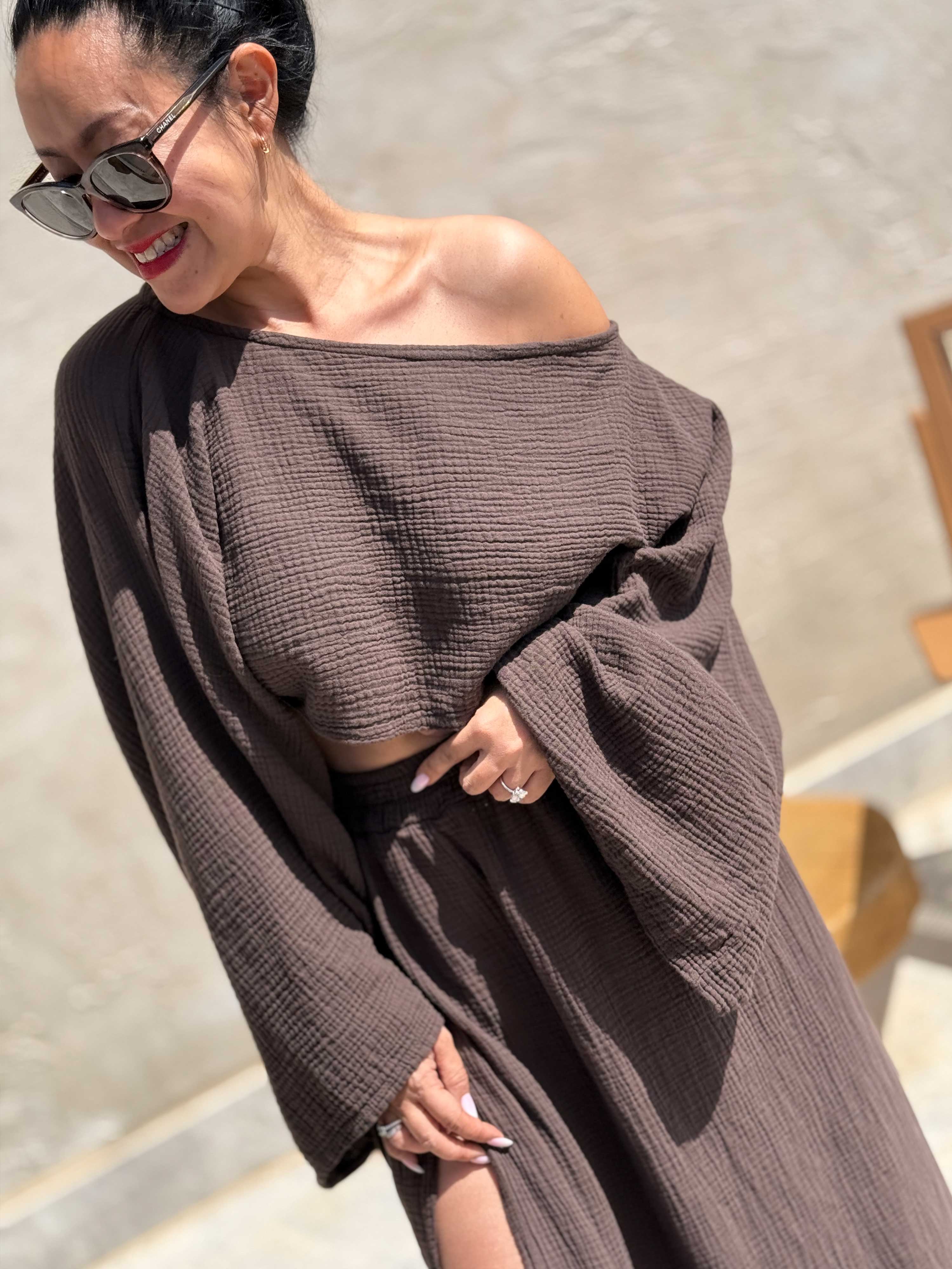 Musselin Cropped Bluse - ARTA - Schoko