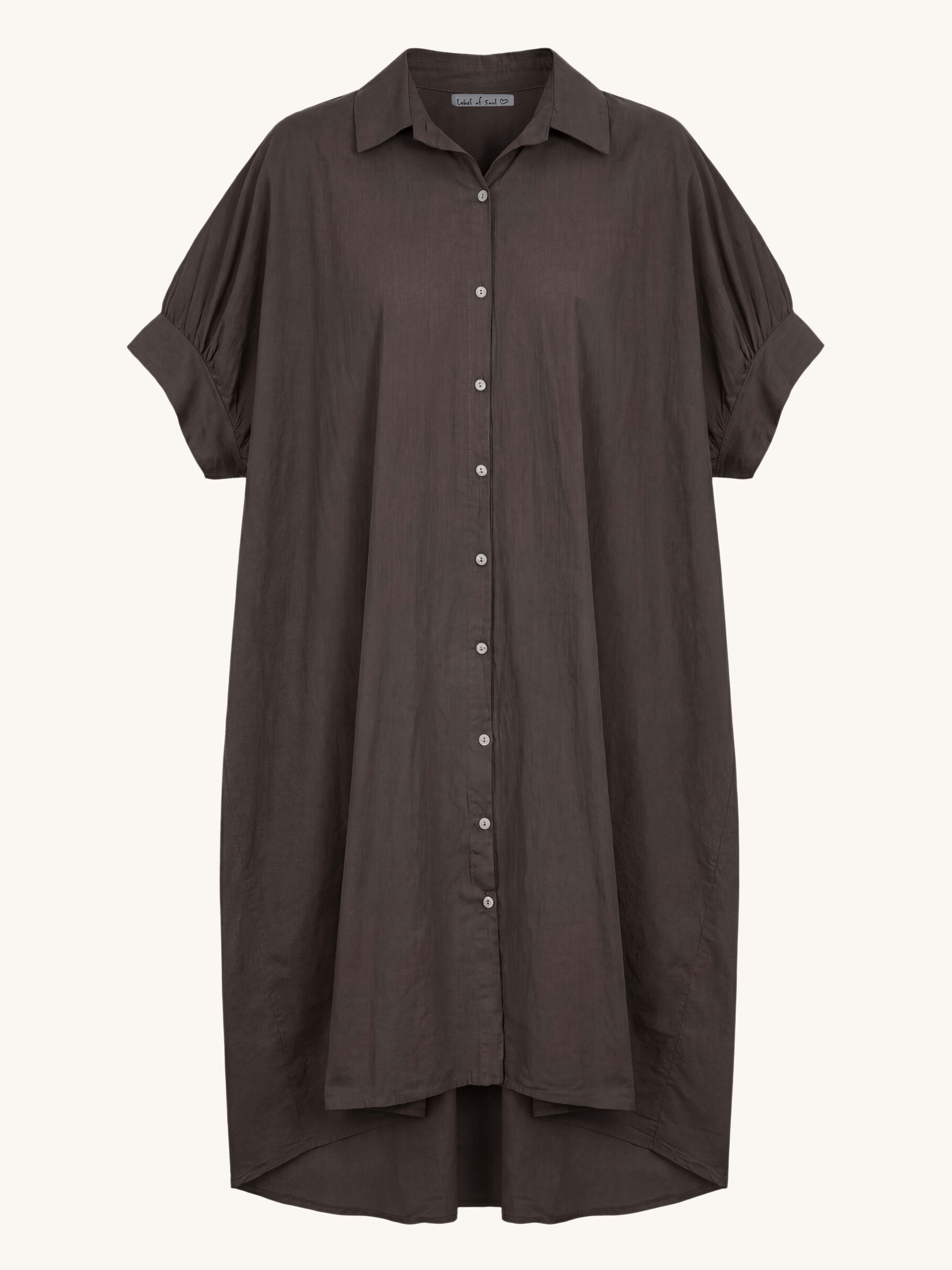 Cotton Vokuhila Oversize Kurzarm Blusenkleid - Schoko