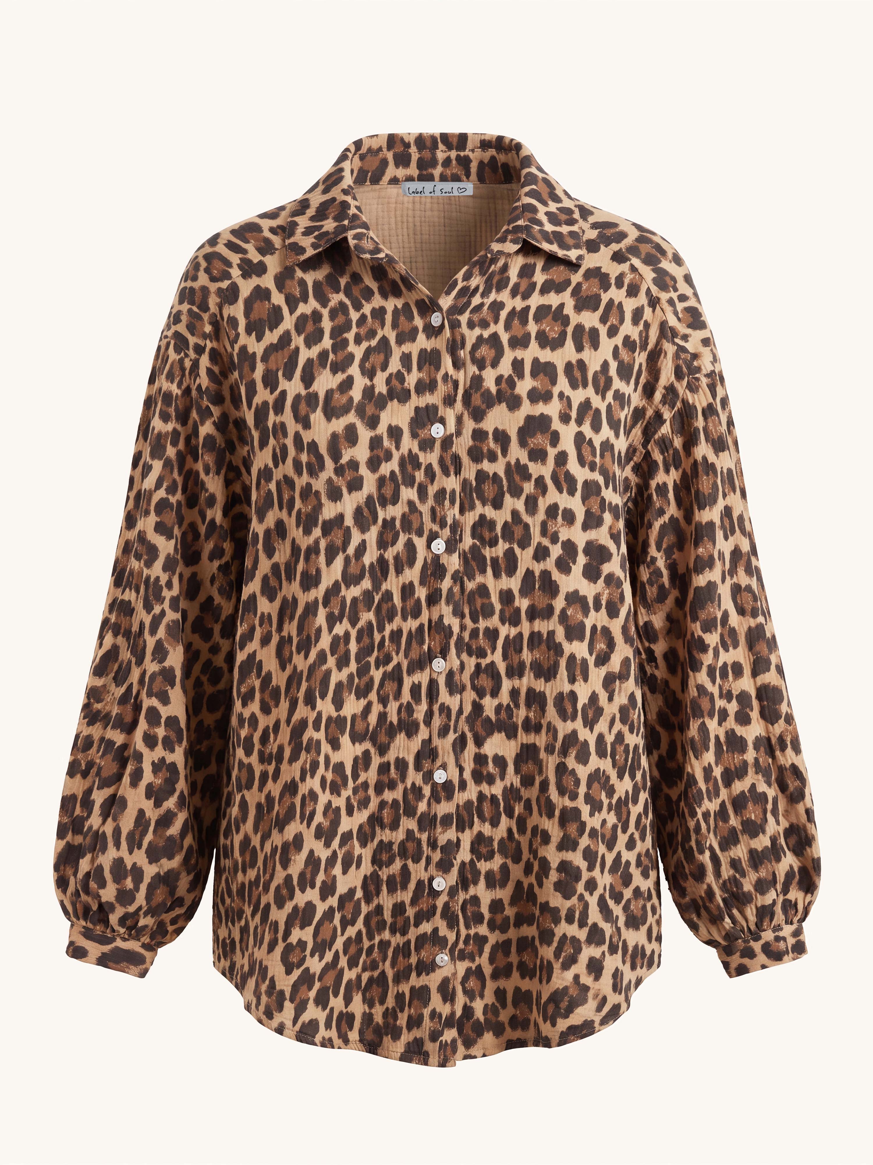 Musselin Midi Oversize Bluse - LEOPARD - Camel