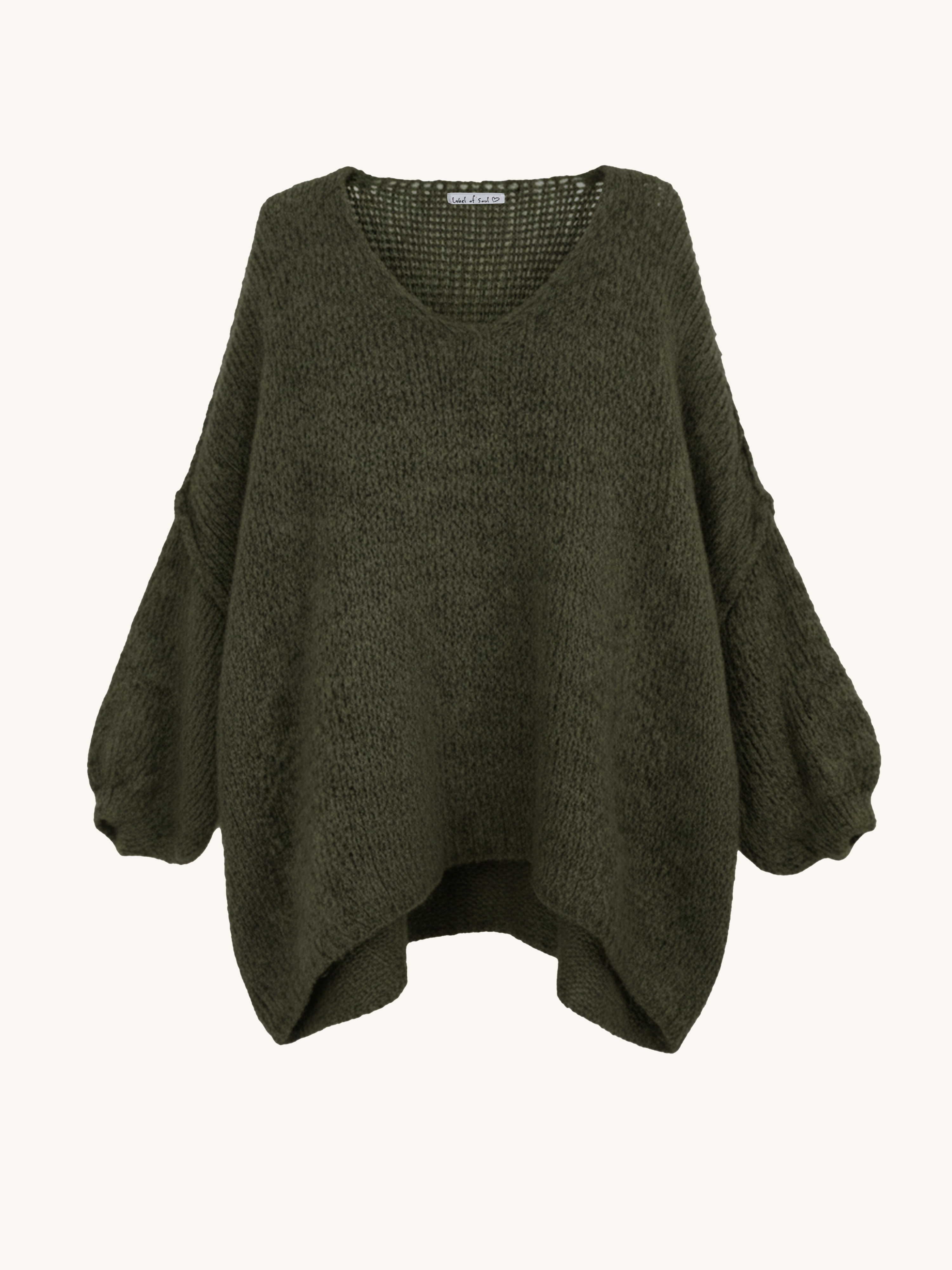 Oversize Strickpullover mit V-Ausschnitt FLAUSCHI TALL - Olive Oversize Strickpullover mit V-Ausschnitt FLAUSCHI TALL - Olive