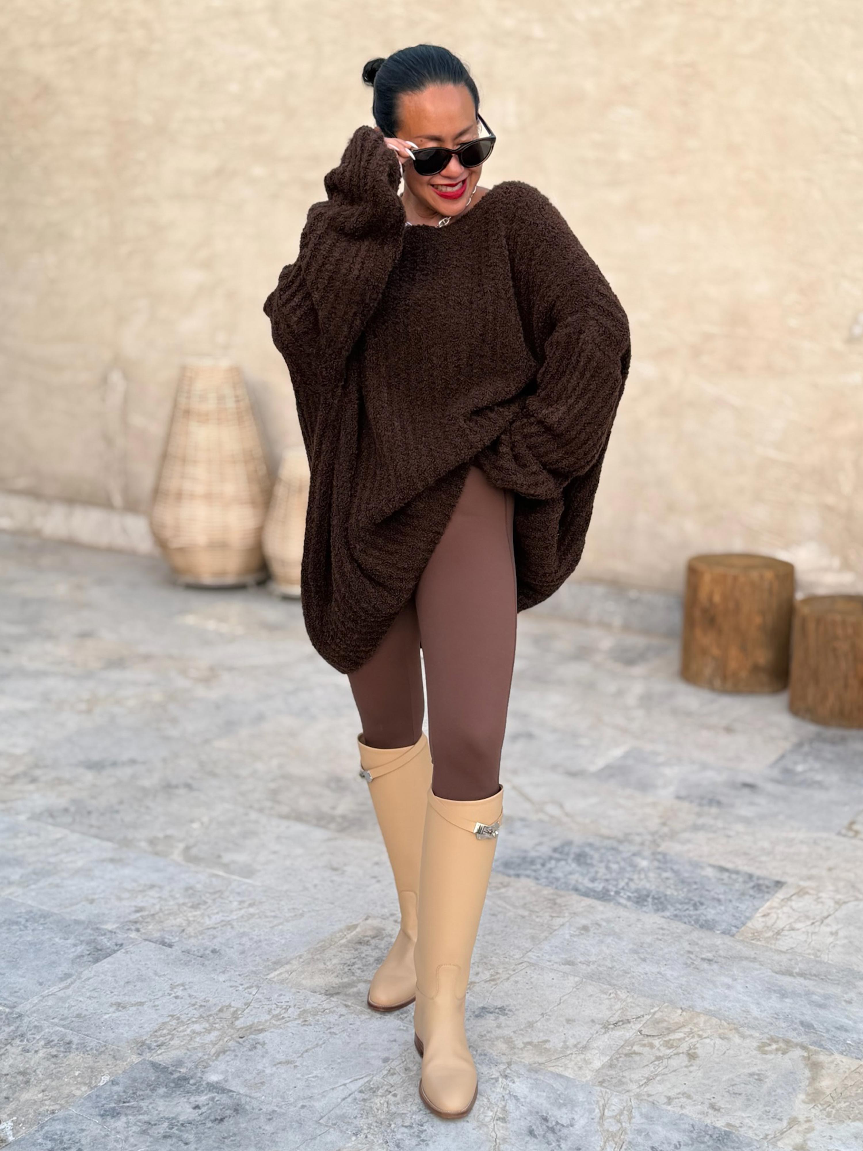 Oversize Bouclé Grob Strickpullover - Schoko