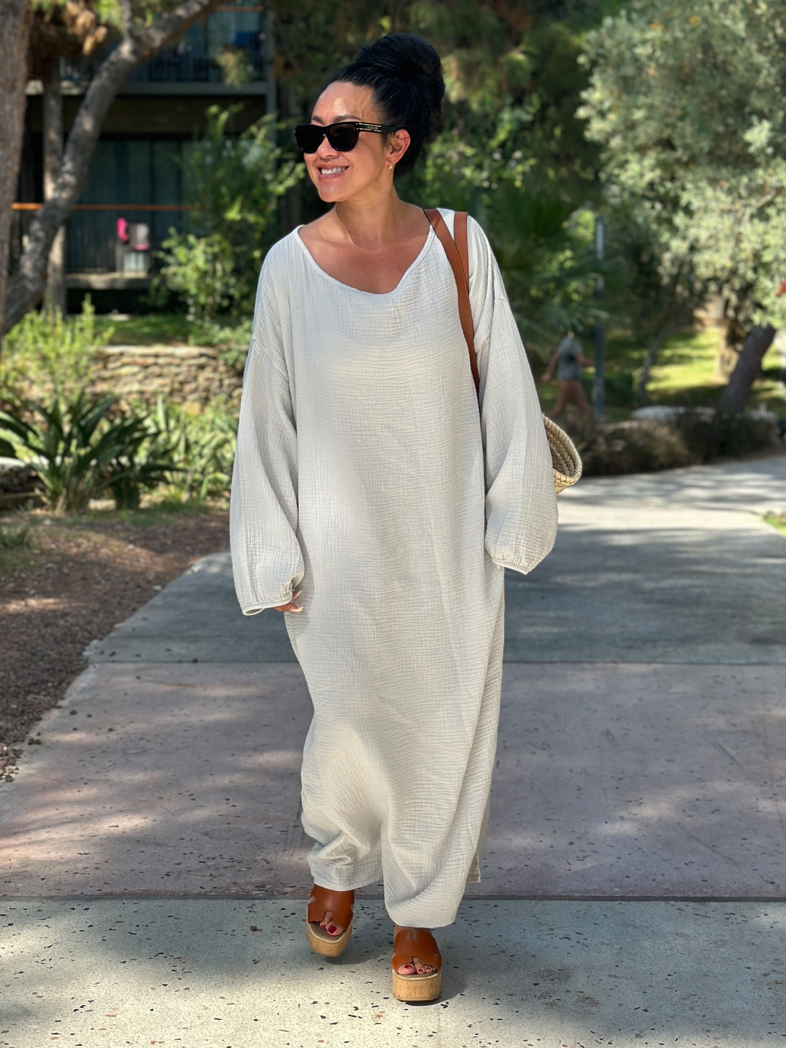 Musselin Kleid mit Rundhalsausschnitt - Luna - Beige