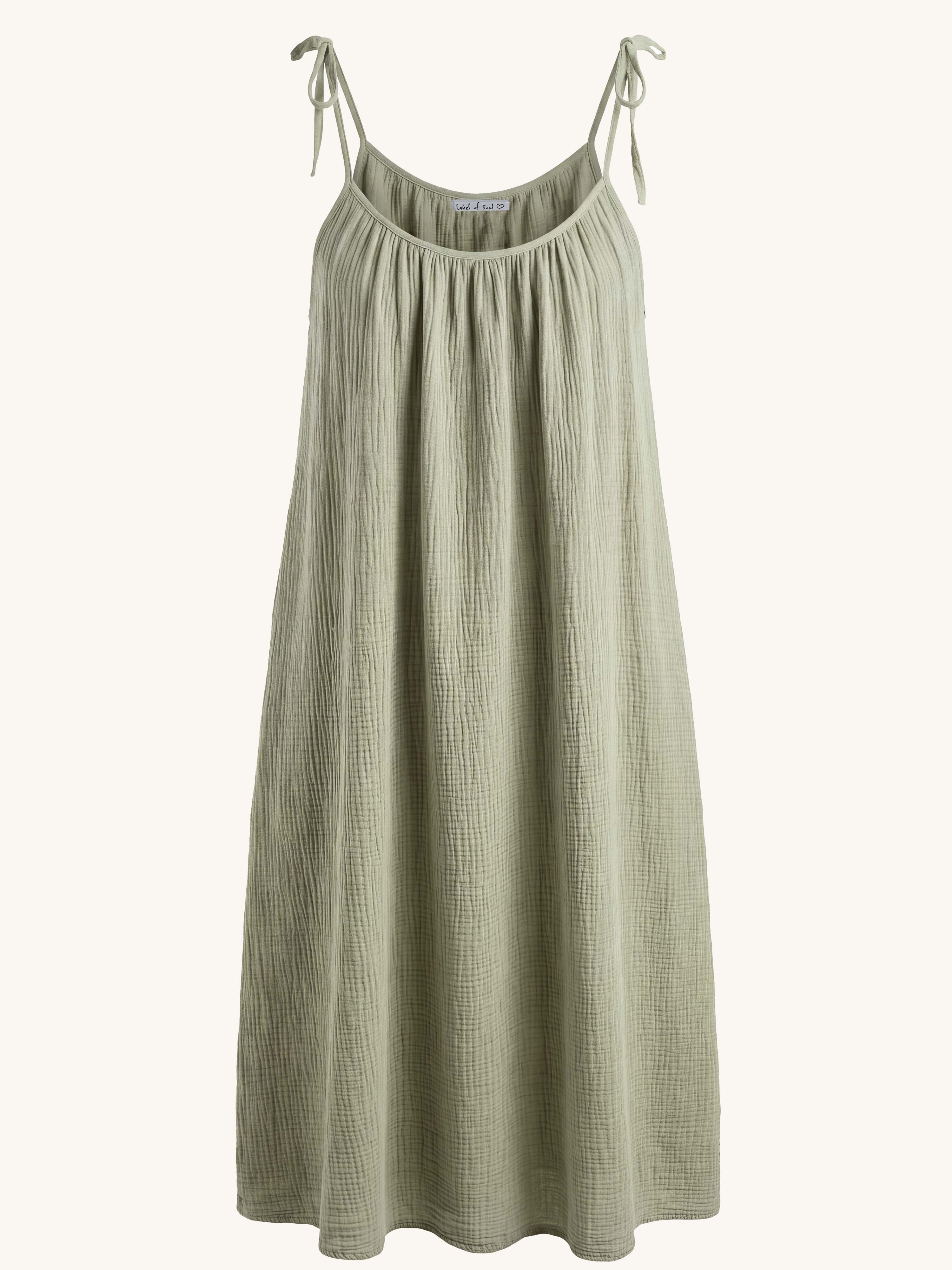 Musselin Trägerkleid LONG mit Taschen - ALISA - Matcha