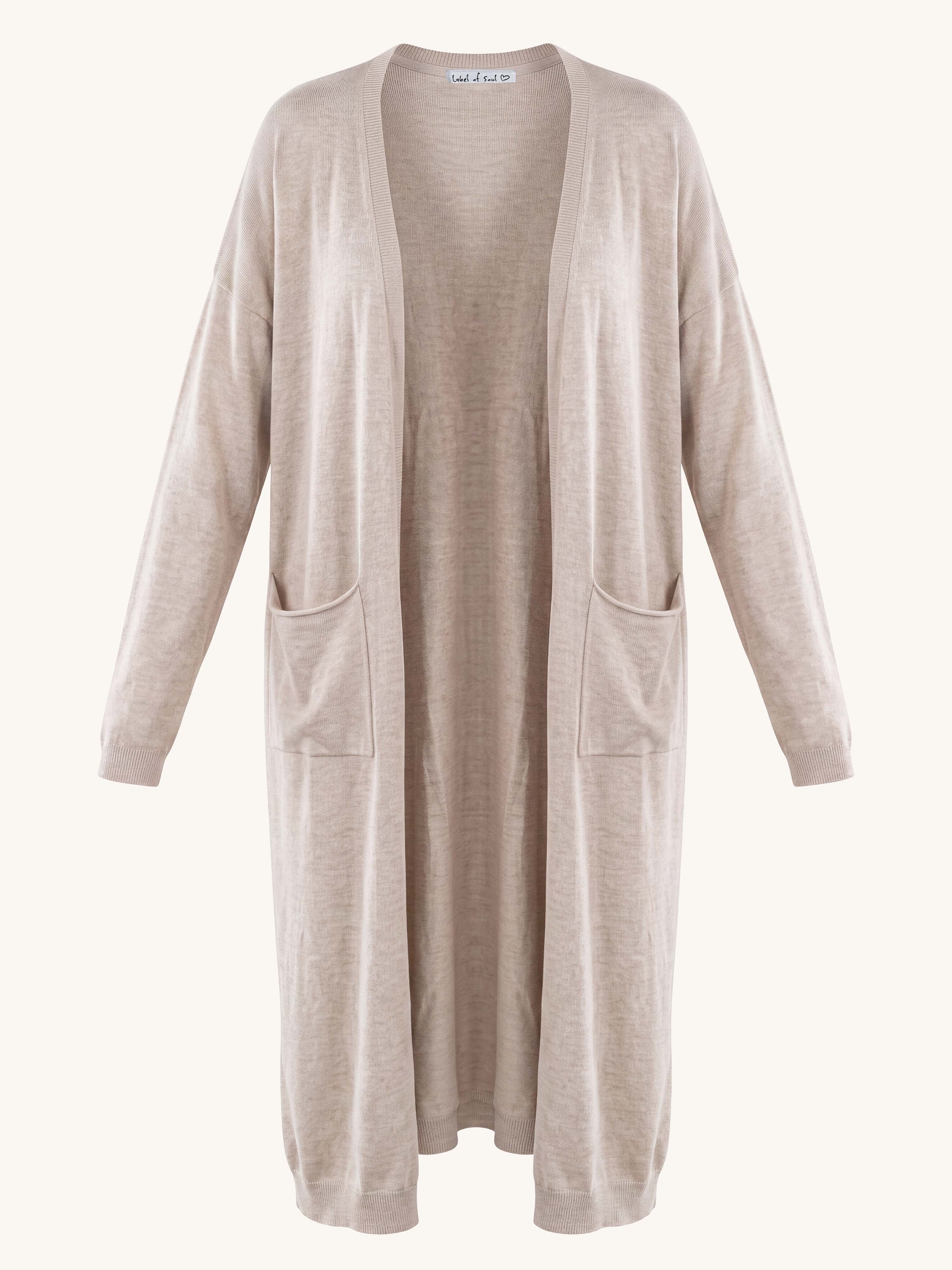 Oversize Viskose Strickjacke LONG mit Taschen - Oatmeal