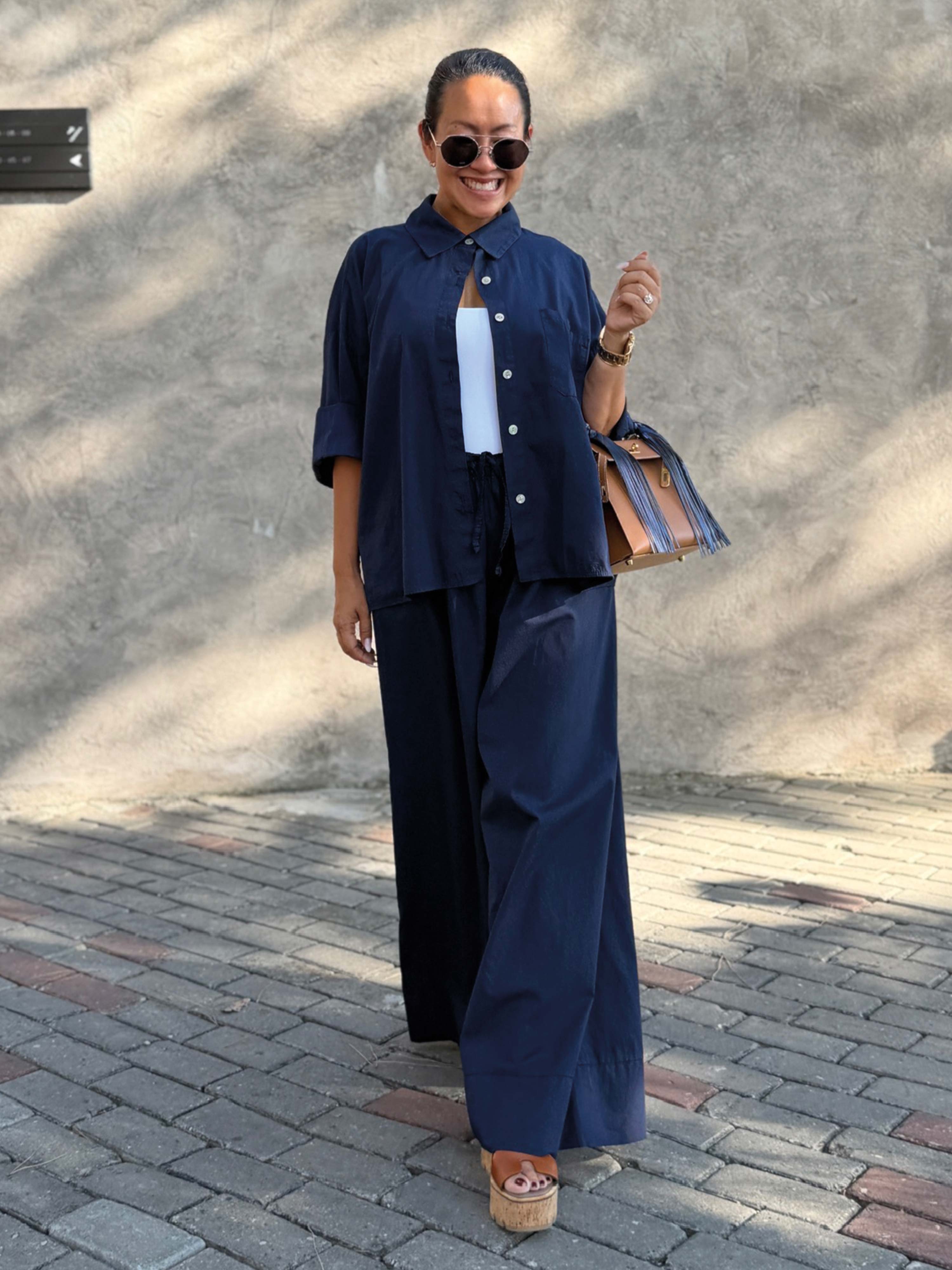 Basic Oversize Cotton Palazzo Hose - Navy