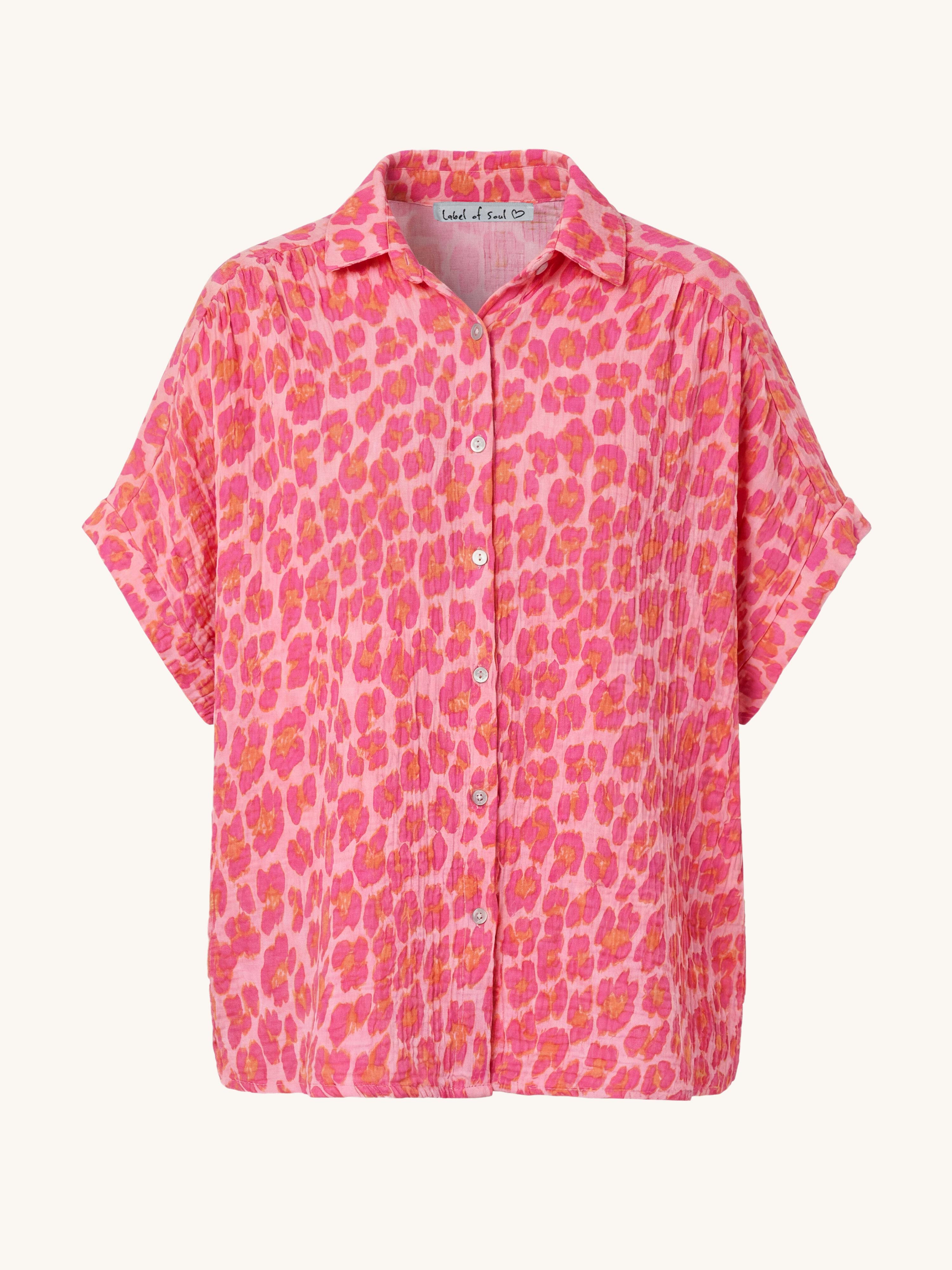 Musselin Oversize Kurzarm Bluse MIDI - LEOPARD - Juicy