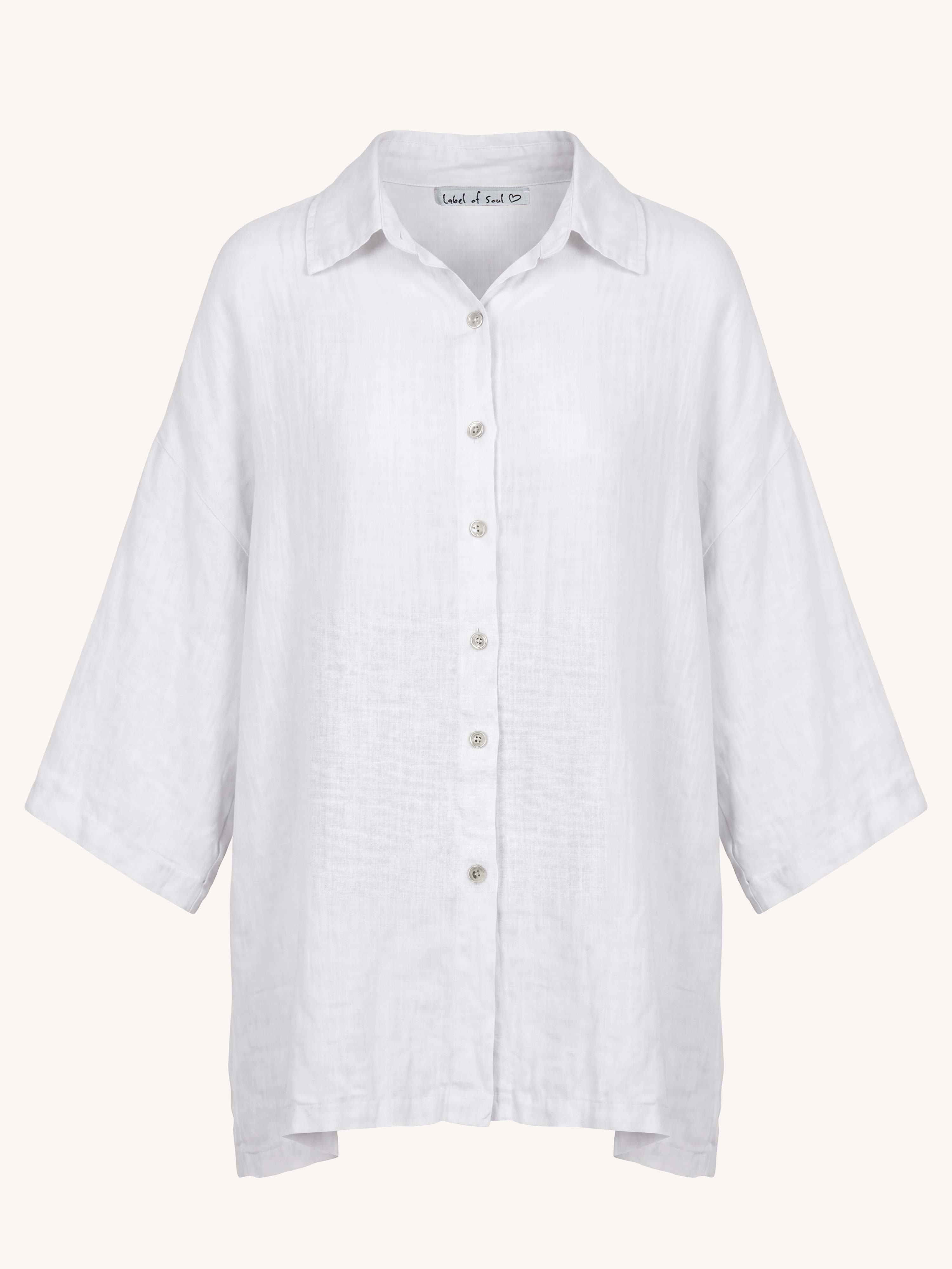 Leinen Bluse mit Seitenschlitz - Weiss