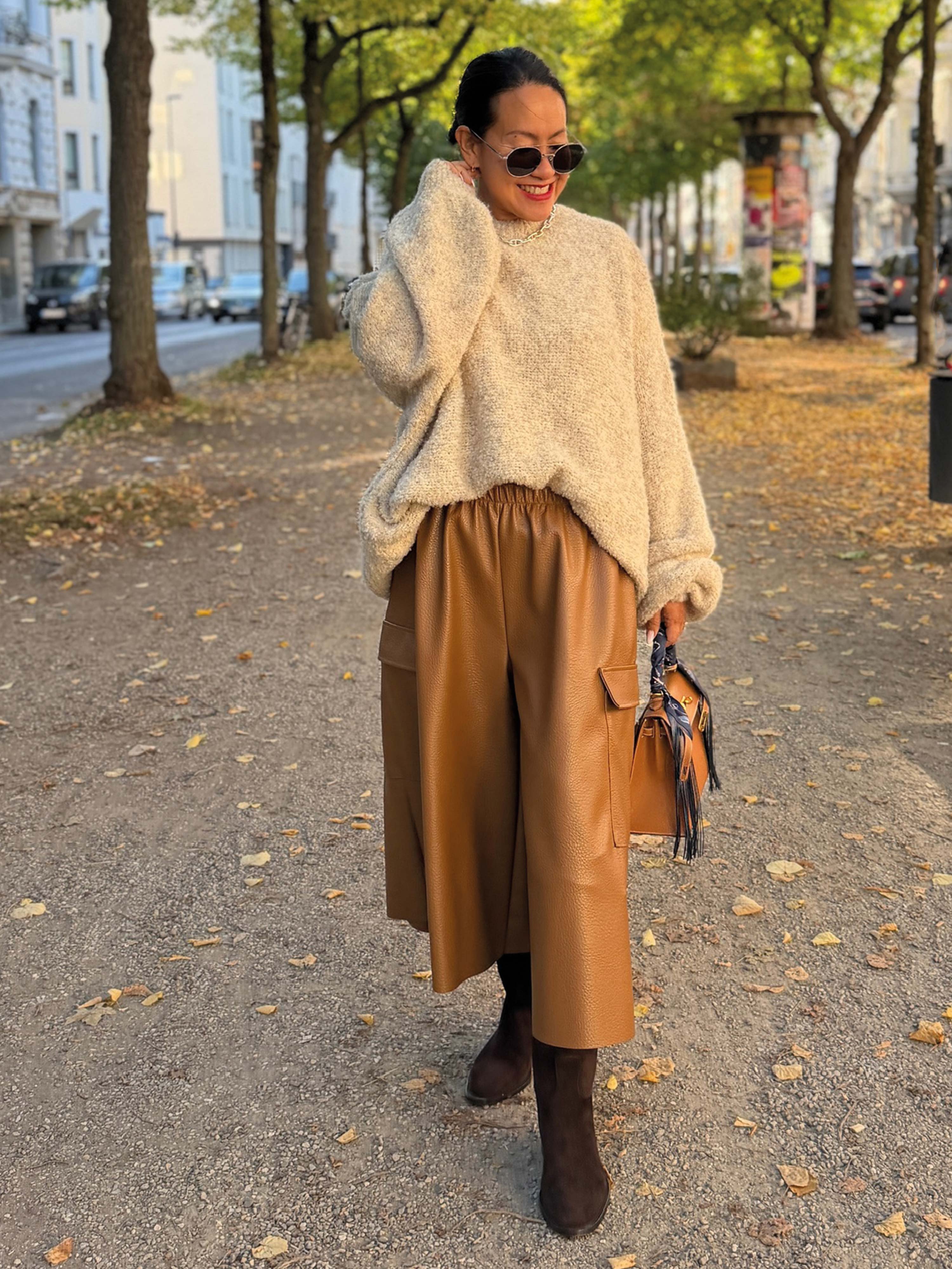 Kunstleder Bermuda Shorts - Camel
