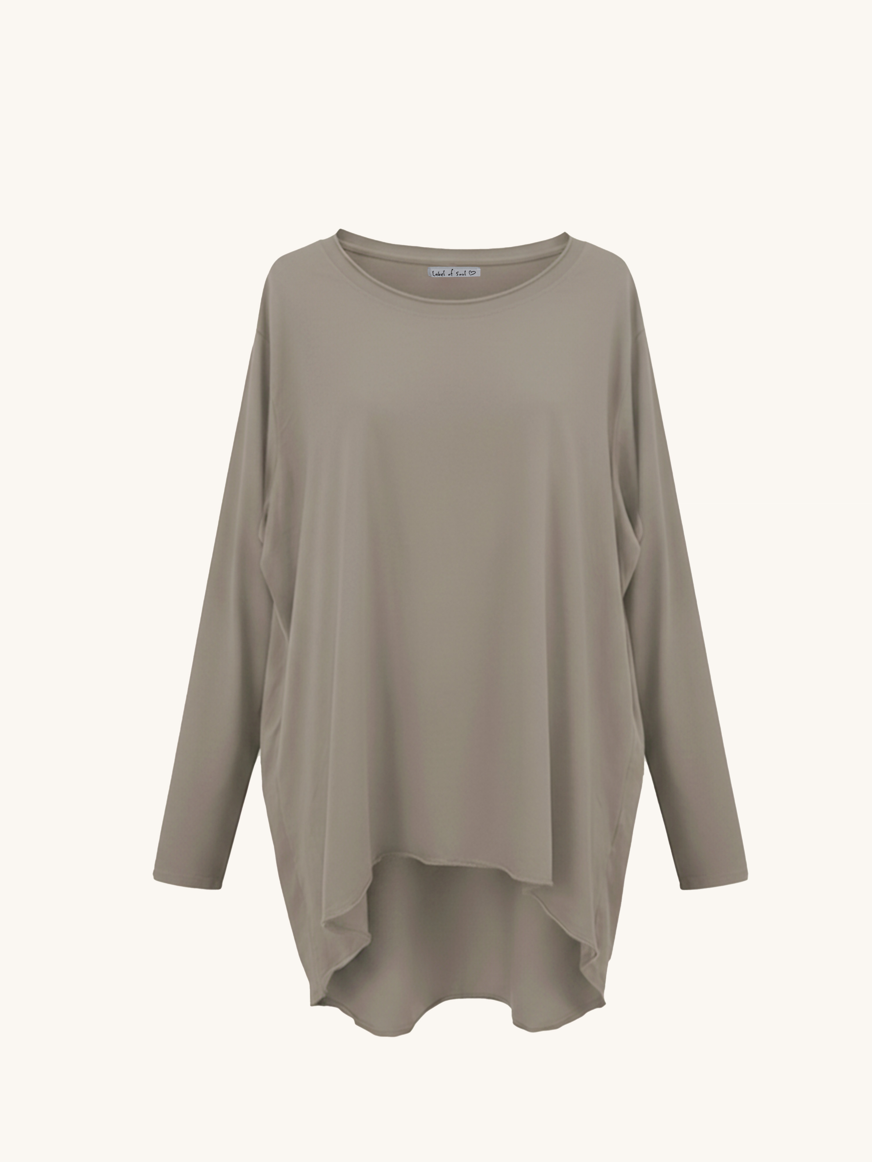 Basic Vokuhila Langarmshirt - Taupe