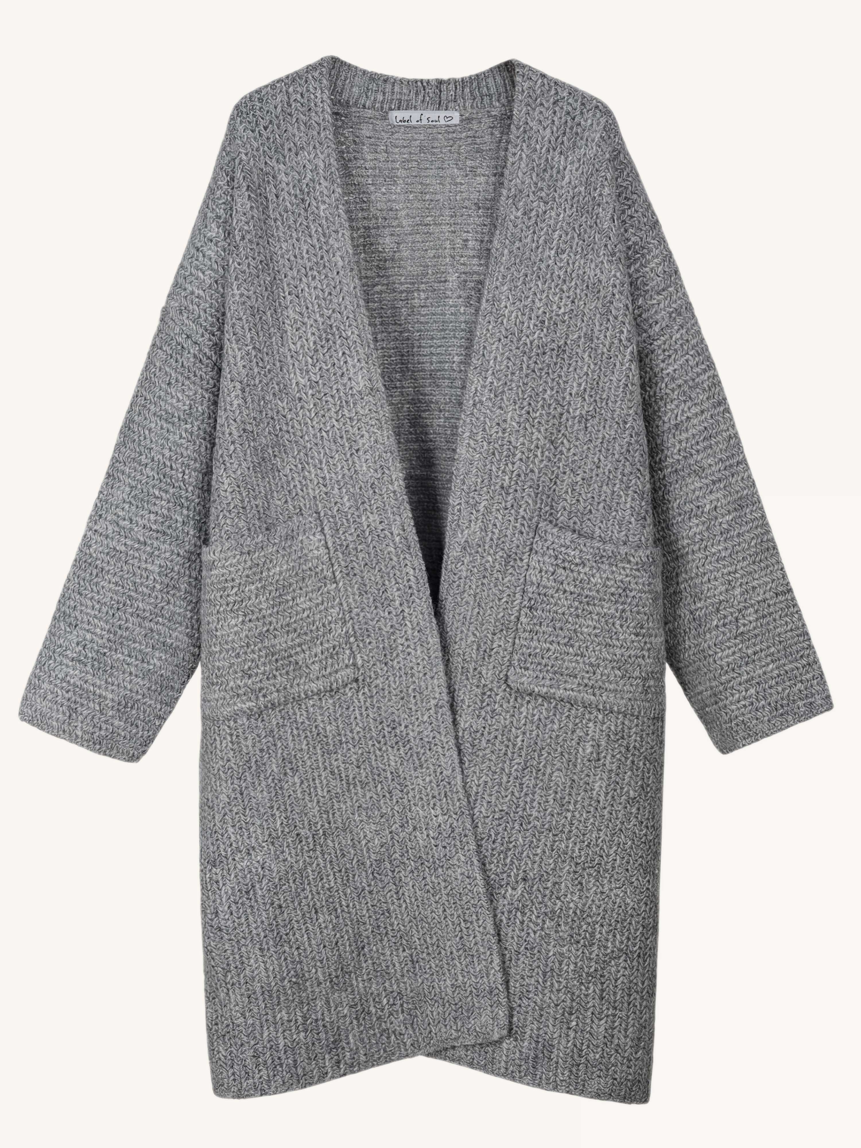 Oversize Wollstrick Mantel mit Gürtel - Grey