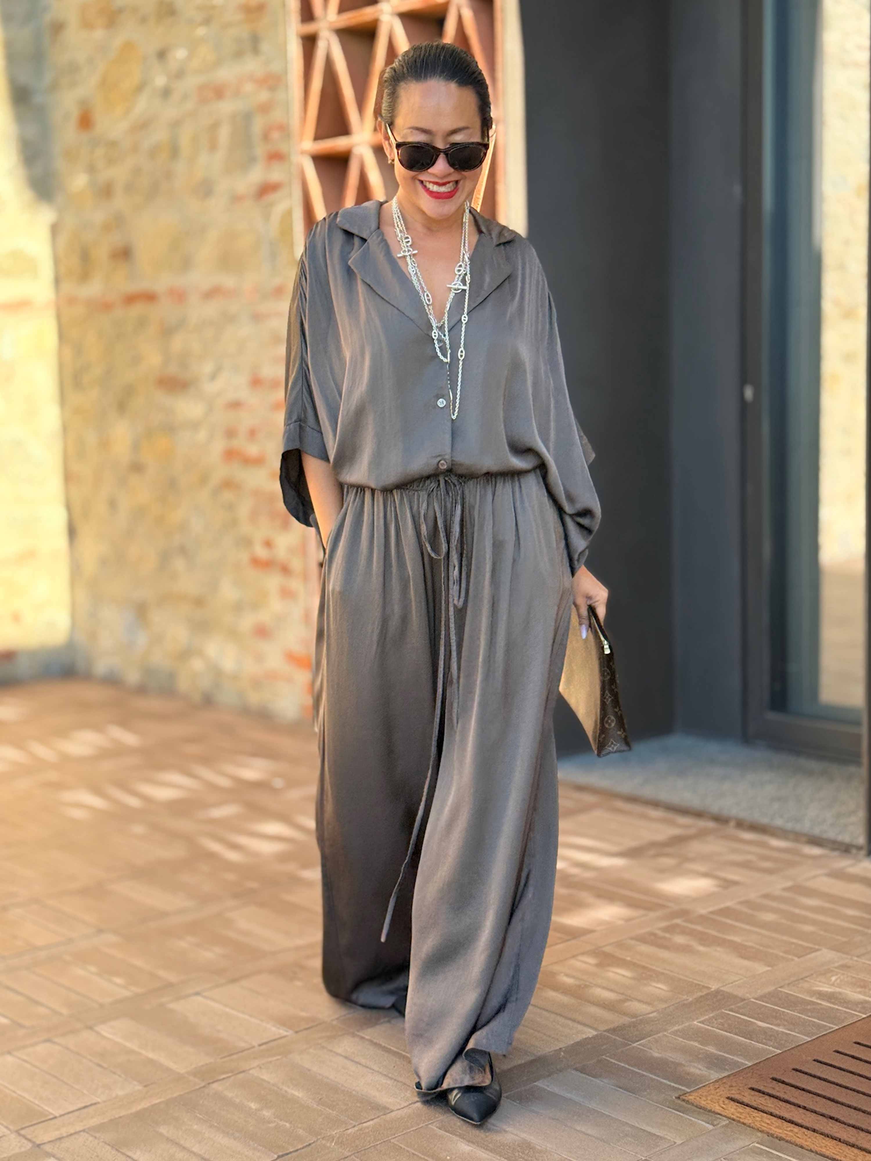 Viskose Oversize Hemdbluse - ELEGANCE - Schoko