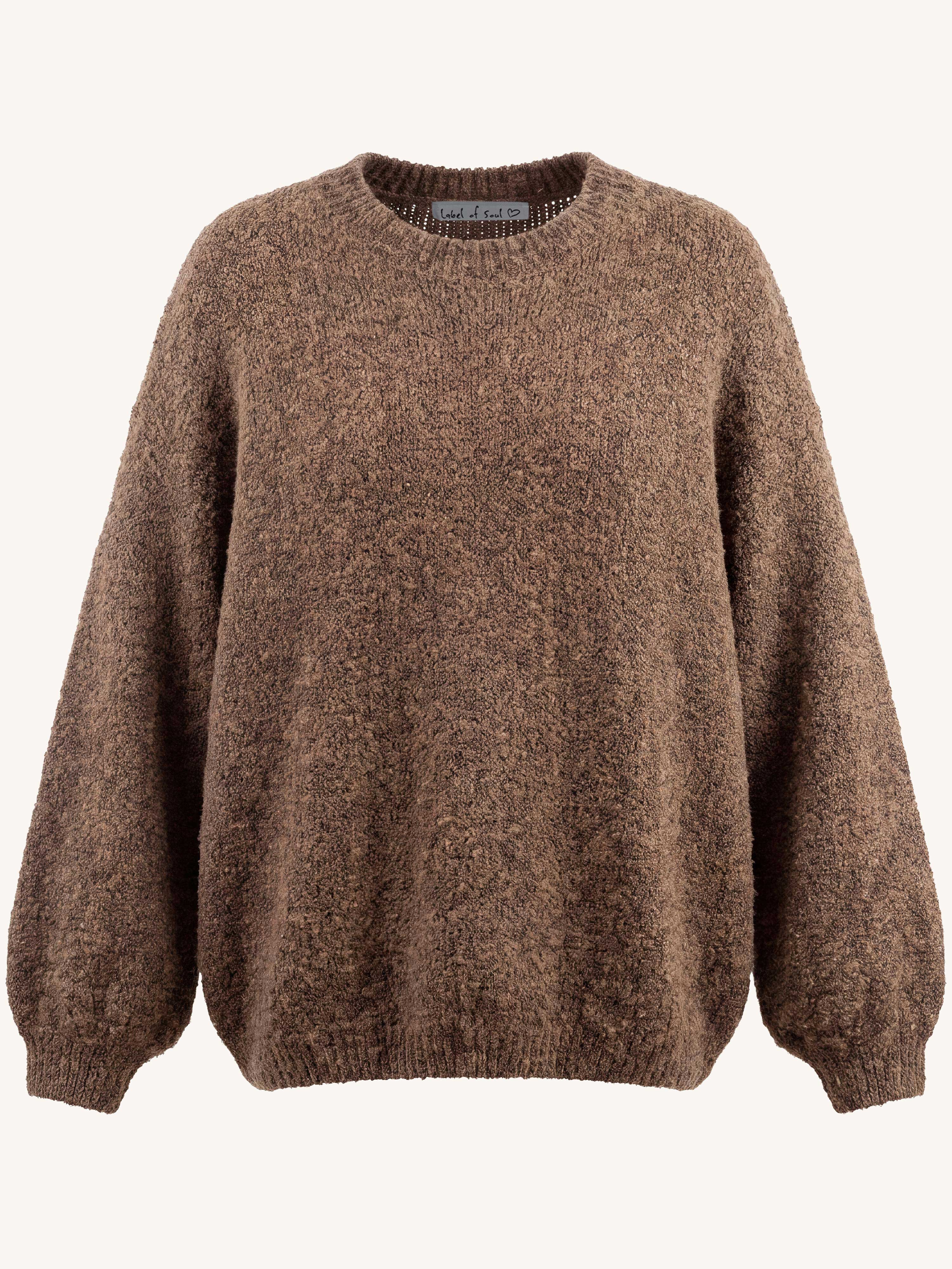 Oversize Rundhals Bouclé Strickpullover - Fango