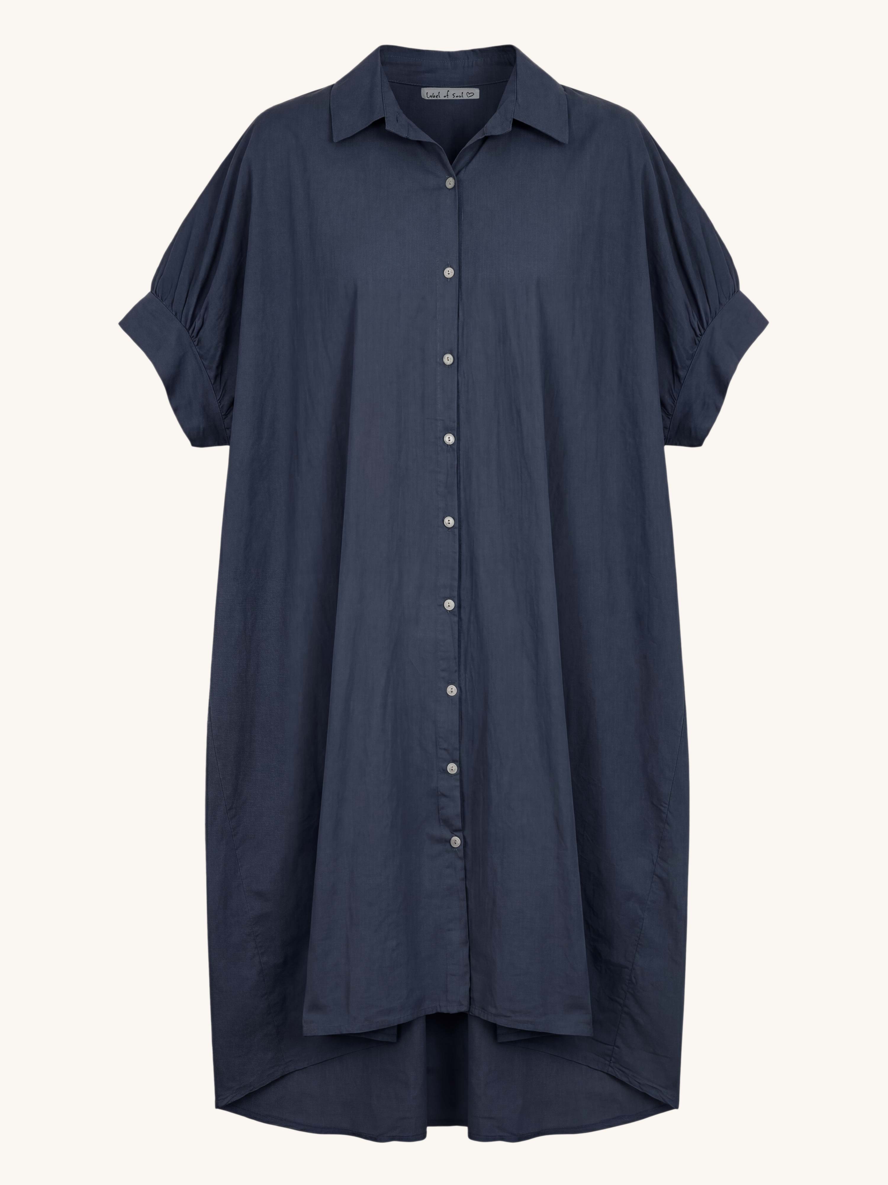 Cotton Vokuhila Oversize Kurzarm Blusenkleid - Navy