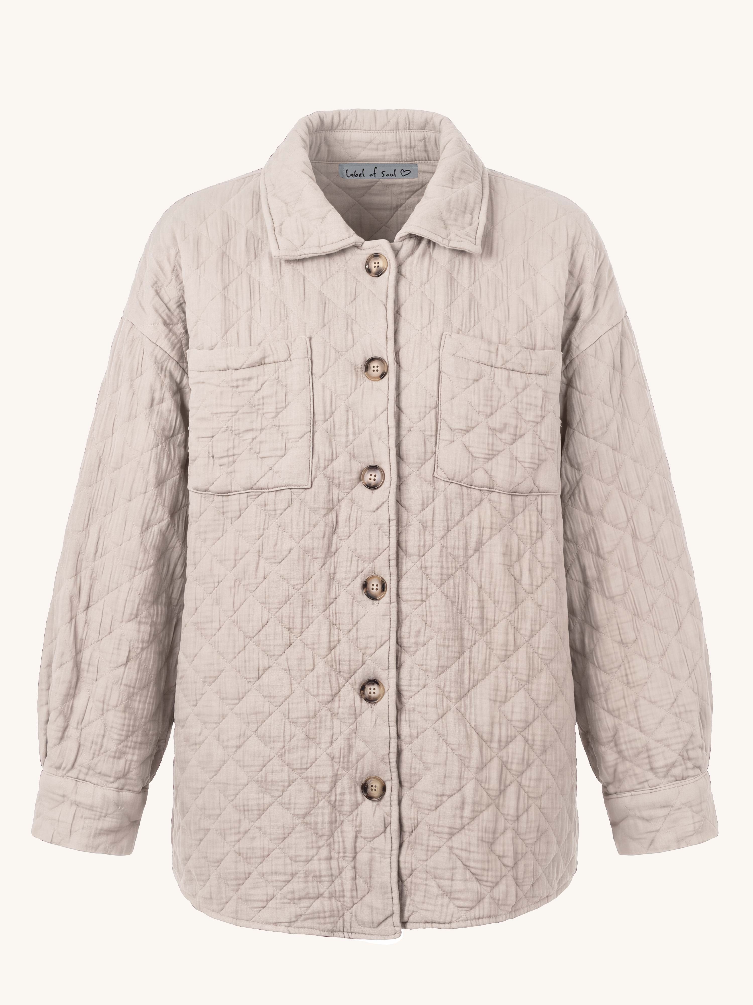 Gefütterte Oversize Musselin Overshirt Jacke - Beige