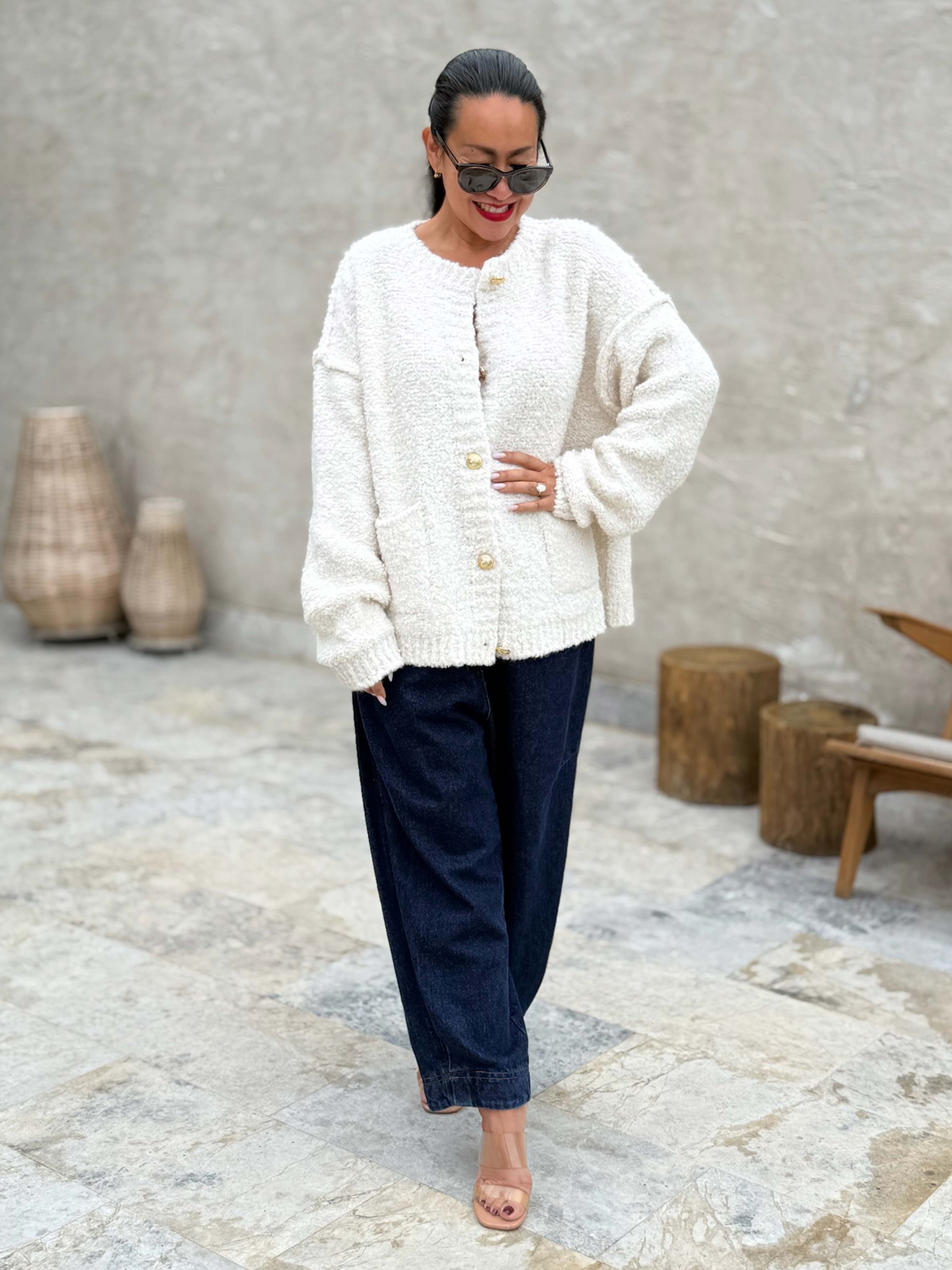 PREMIUM Bouclé Cardigan - Creme