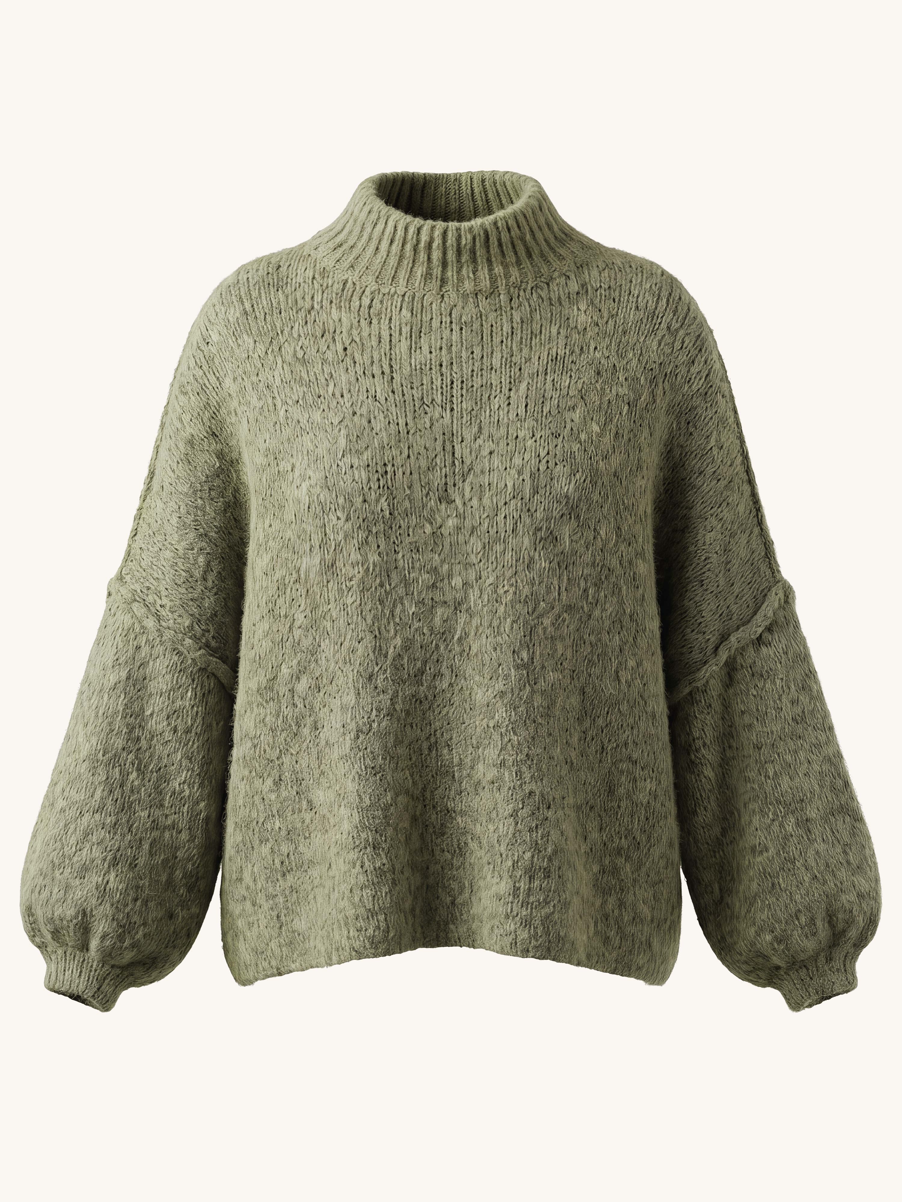 Oversize Strickpullover mit Stehkragen FLAUSCHI - REGULAR - Matcha