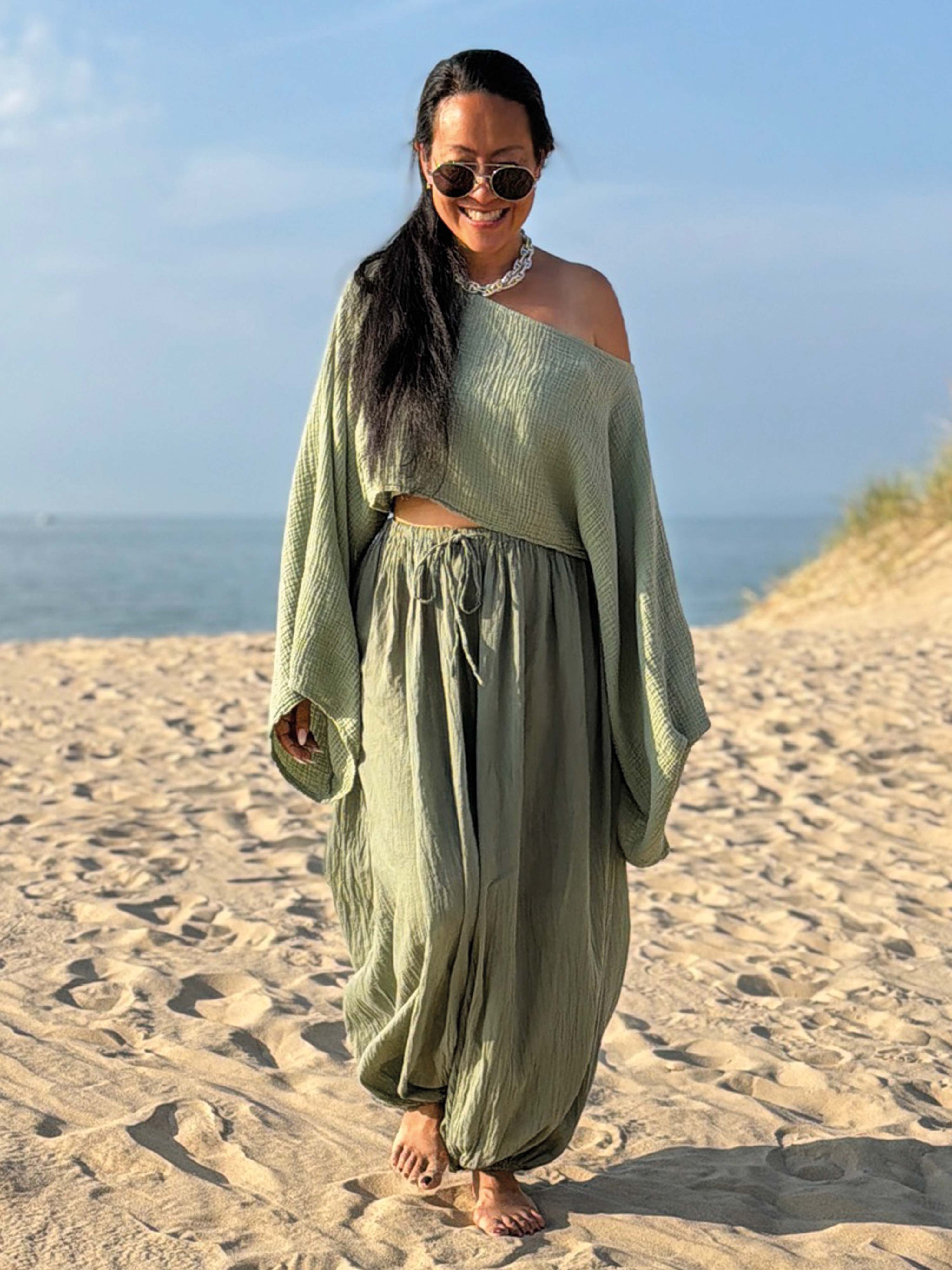 Leichte Balloon Oversize Hose - BoHo - Matcha