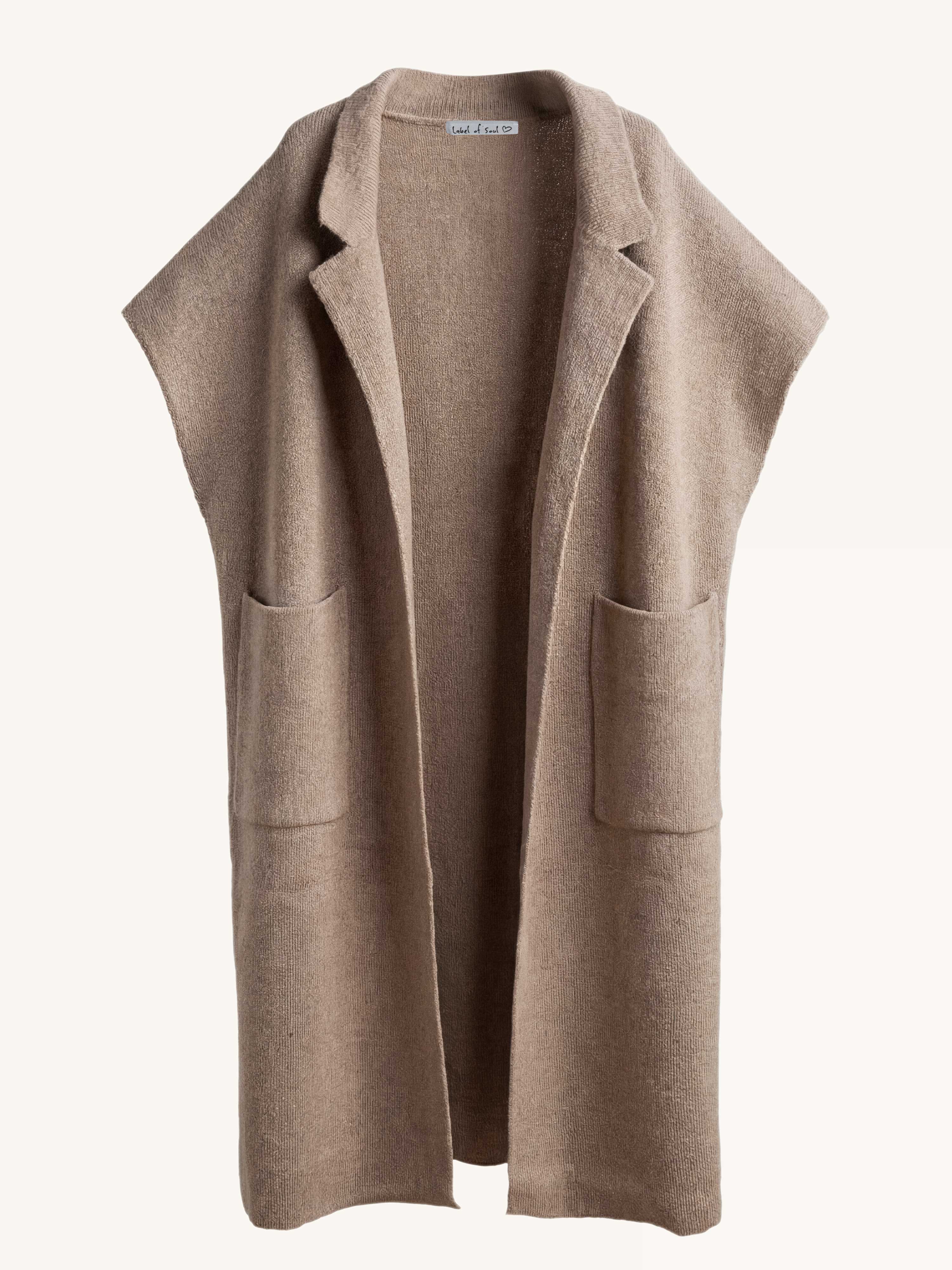 Ärmelloser Oversize Strickmantel - Taupe