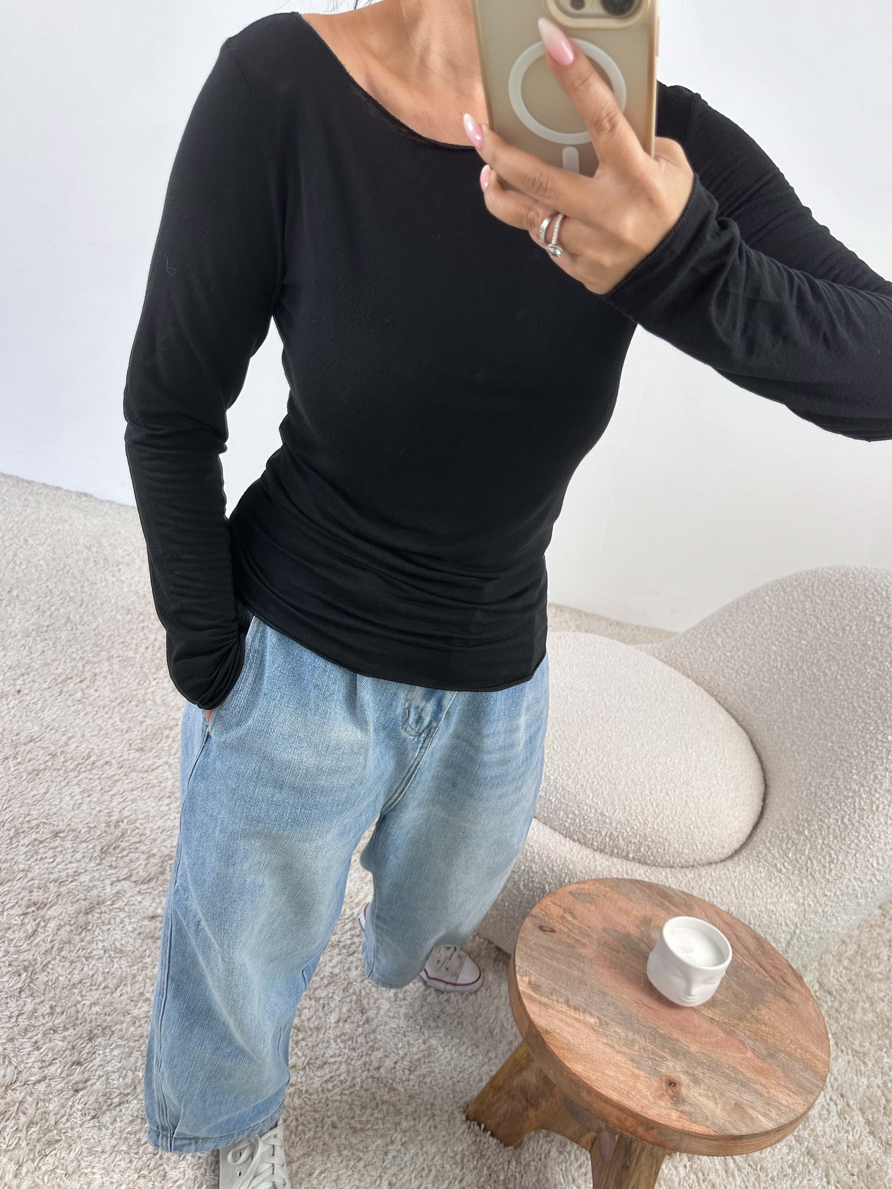Soft Langarmshirt mit Kaschmiranteil - Schwarz Soft Langarmshirt mit Kaschmiranteil - Schwarz