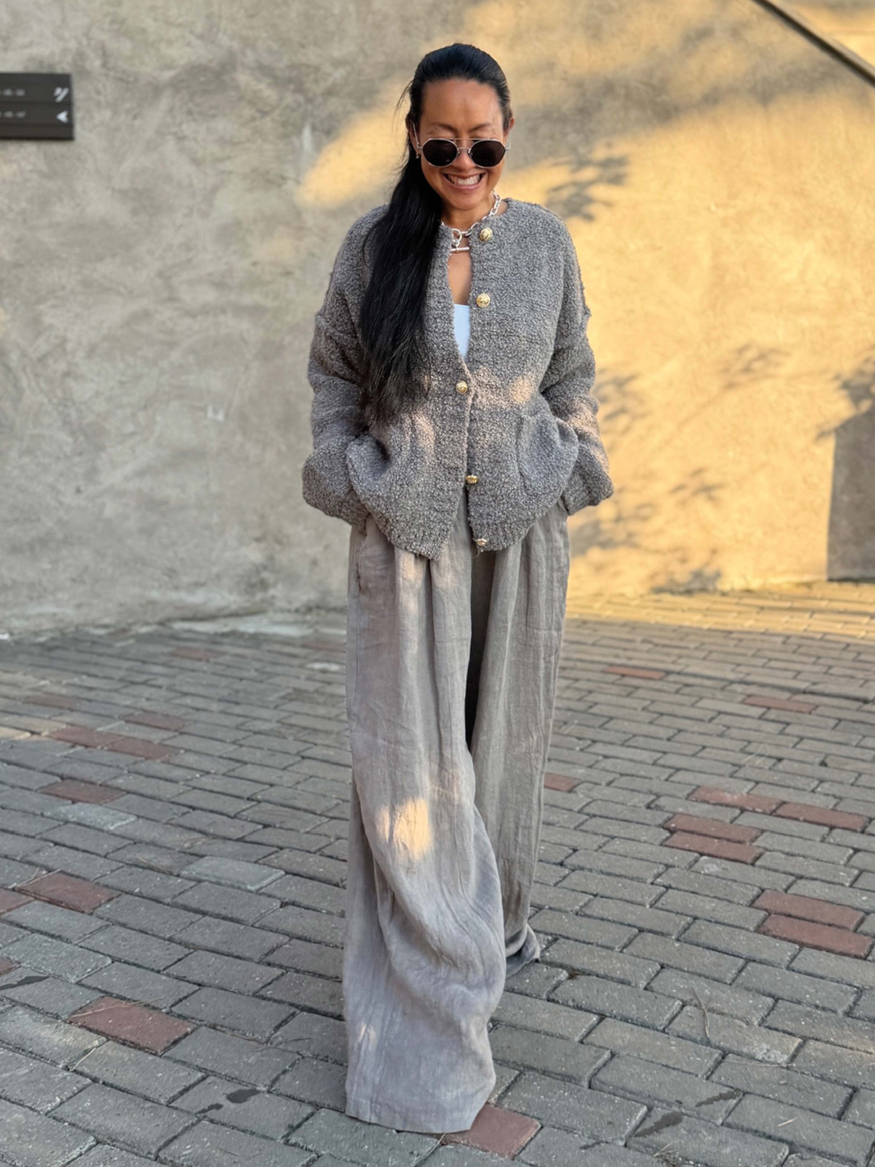 Leinen Palazzo Hose - Taupe