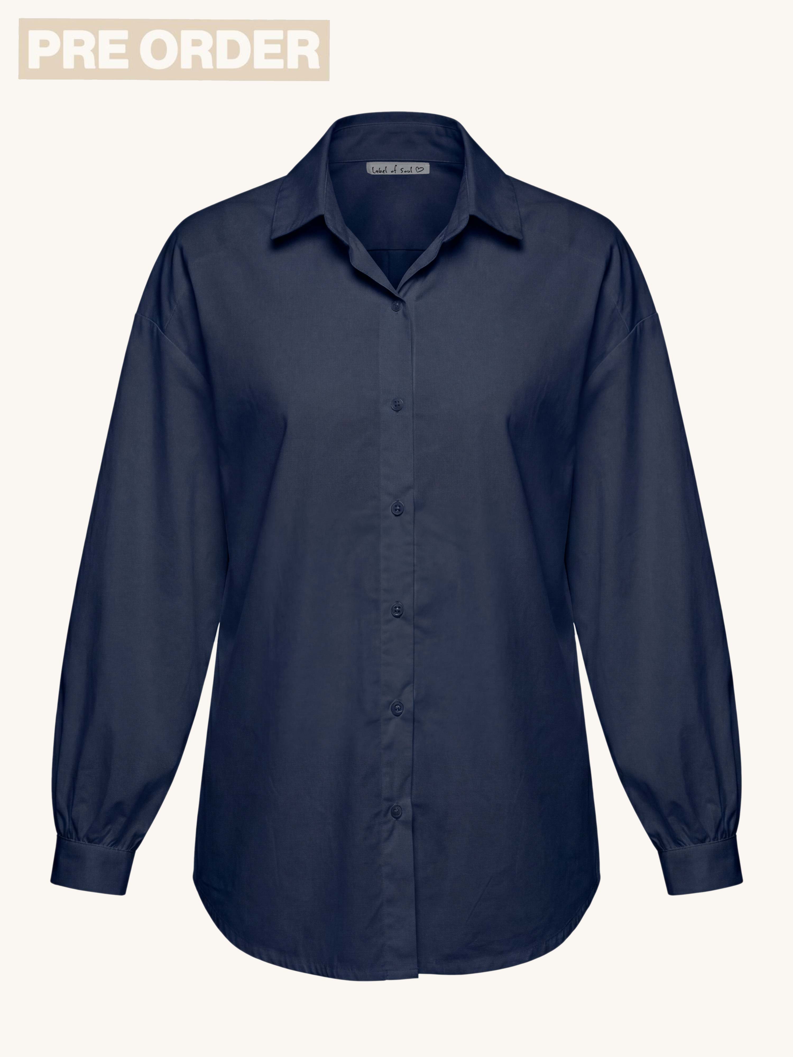 PRE-ORDER: Cotton Oversize Hemdbluse - Navy