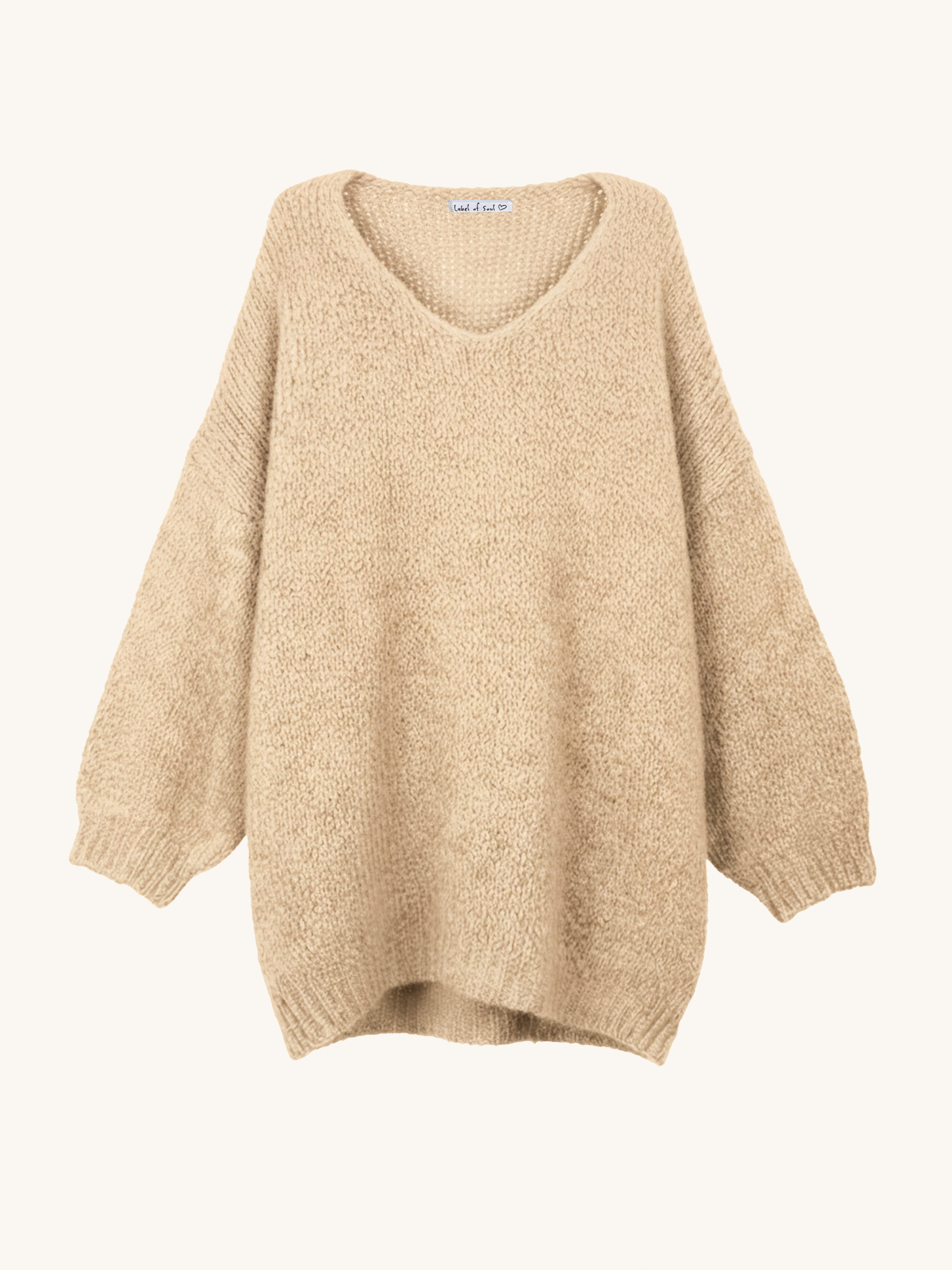 Oversize Strickpullover mit V-Ausschnitt FLAUSCHI REGULAR - Oatmeal