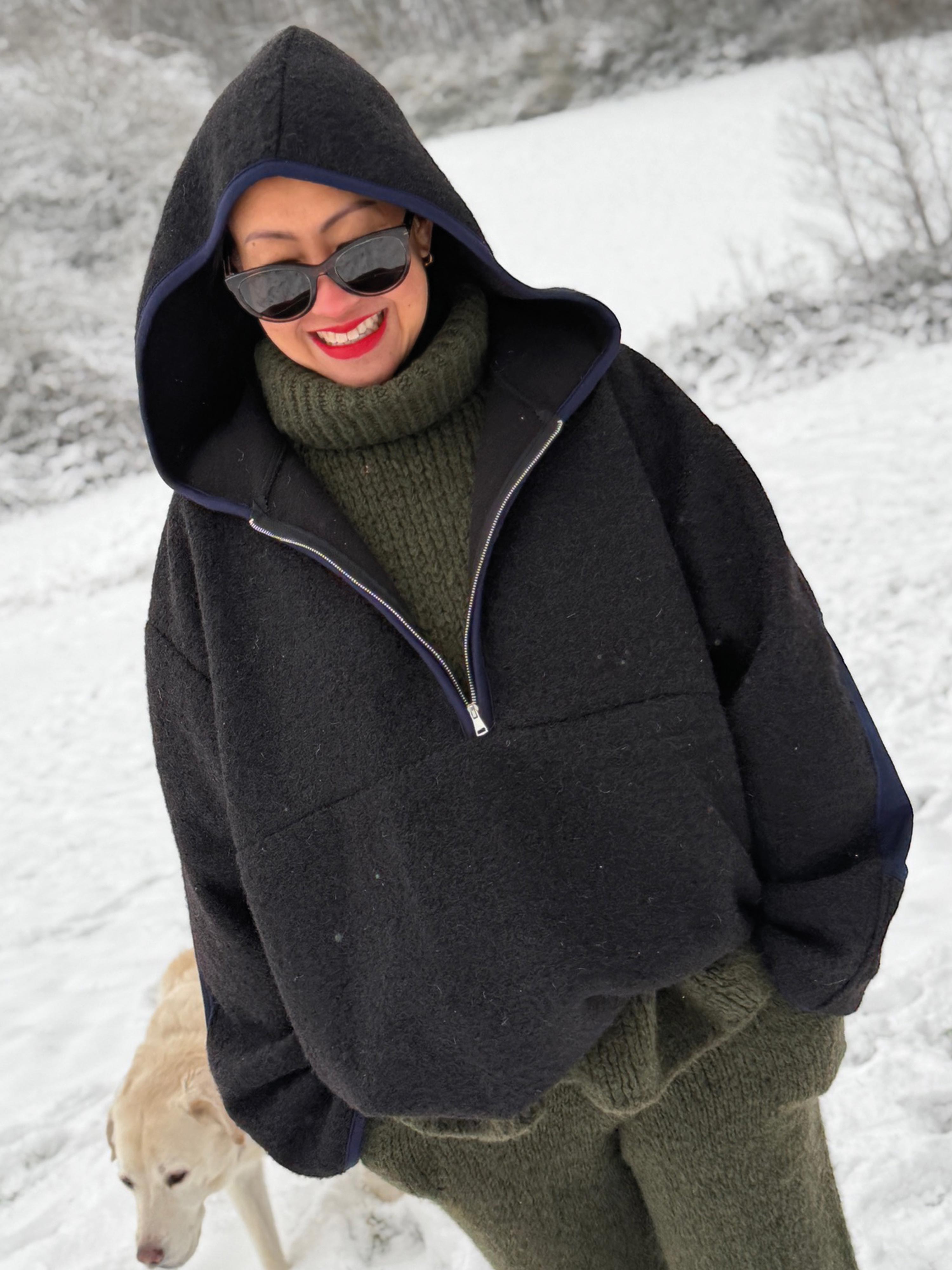 Unisex Oversize Hoodie Halfzip - HENRY - Schwarz/Navy