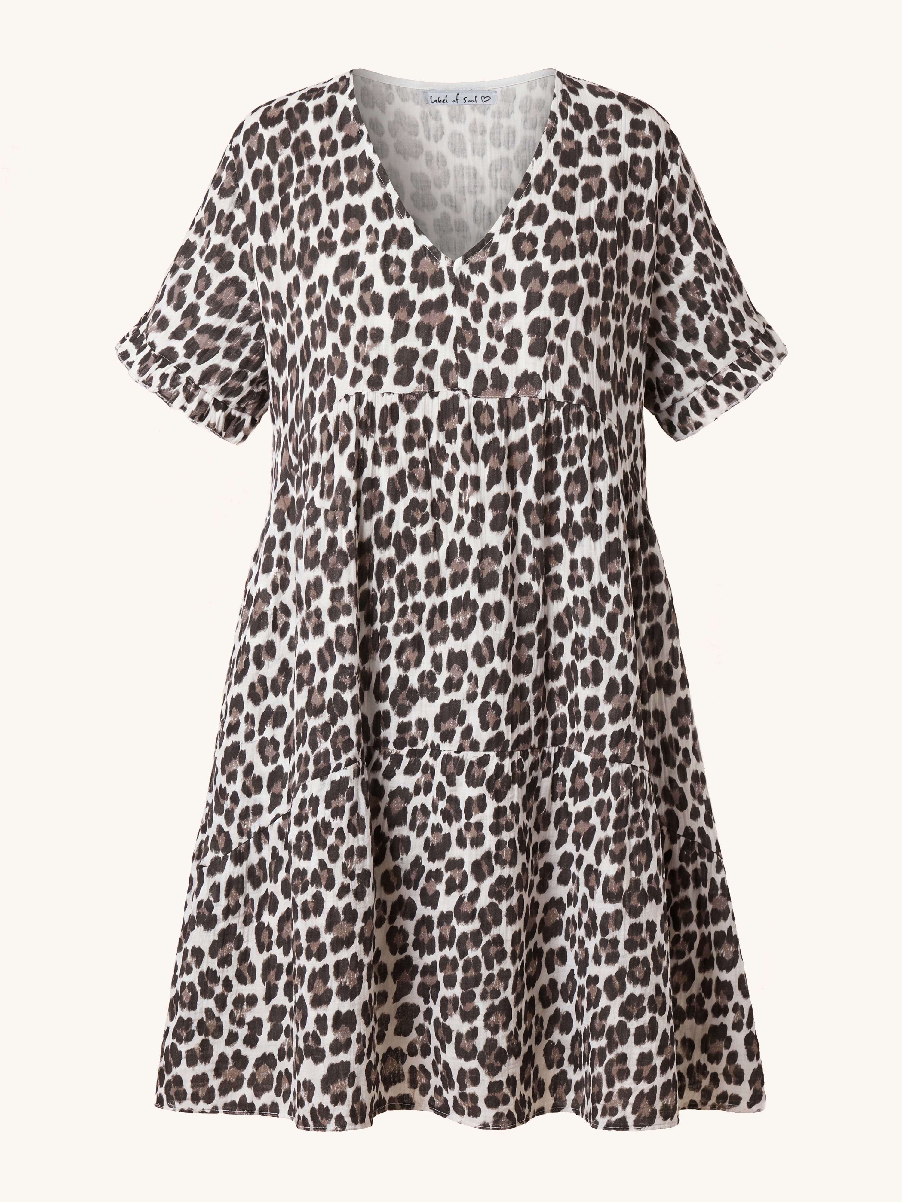 Musselin Tunika Long mit V-Ausschnitt - Leo Beige