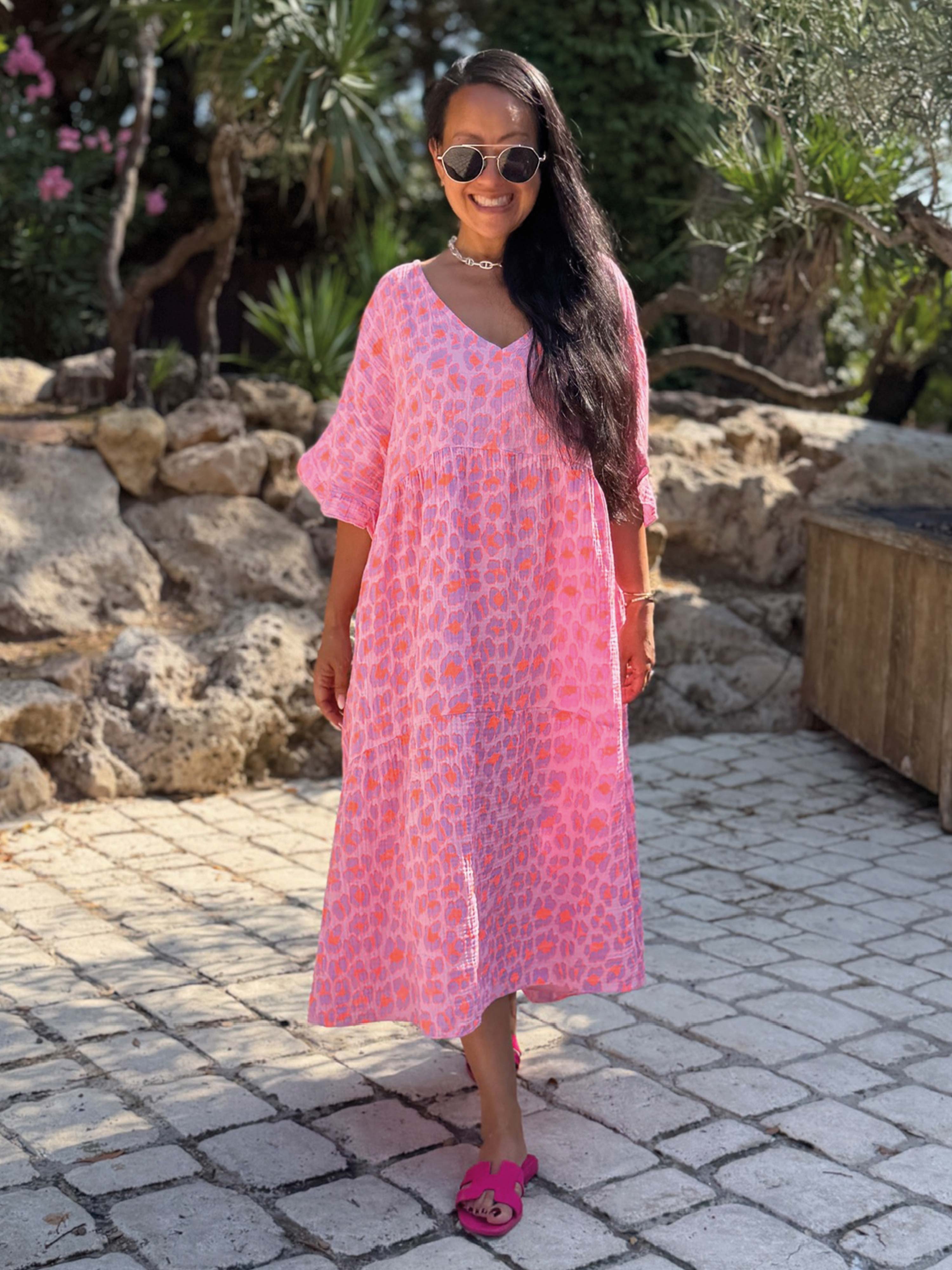 Musselin Tunika Long mit V-Ausschnitt - Leo Candy