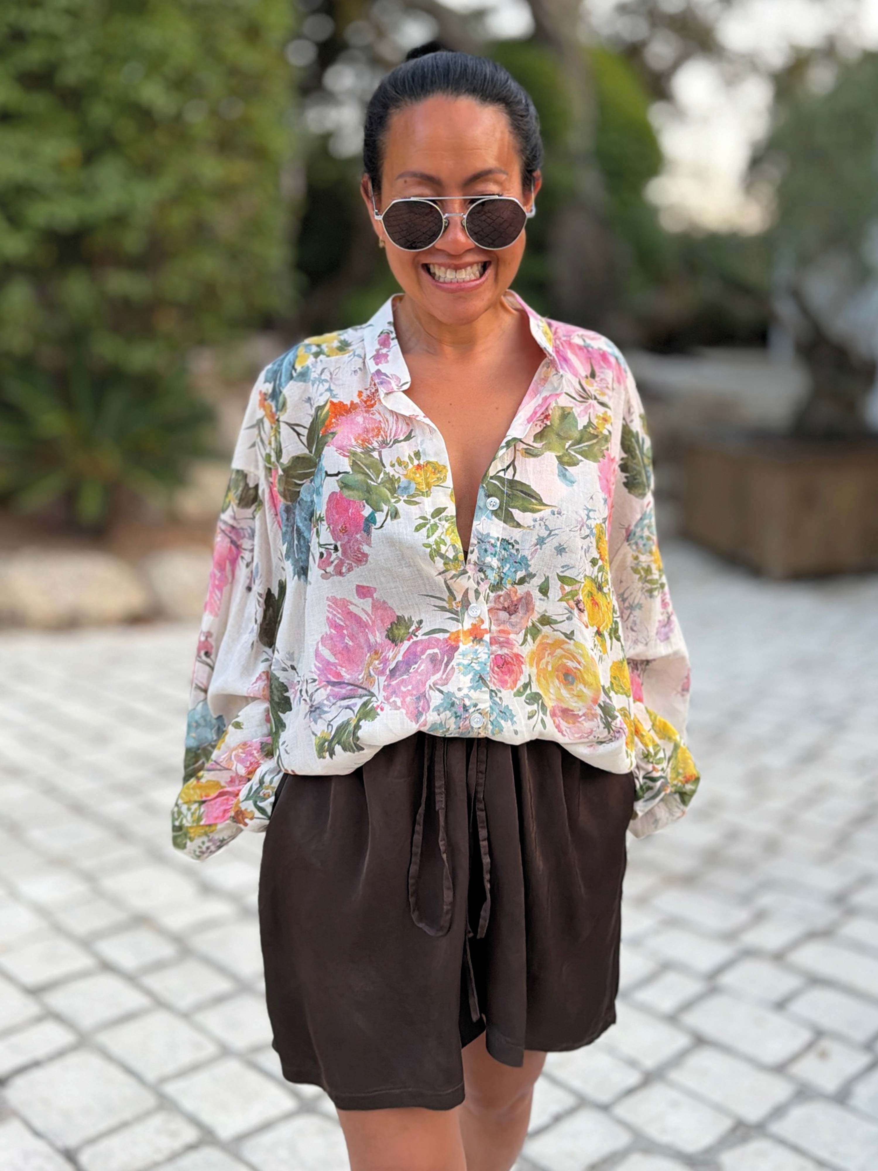 Cotton Oversize Long Bluse - POETRY BLOOM - Oatmeal