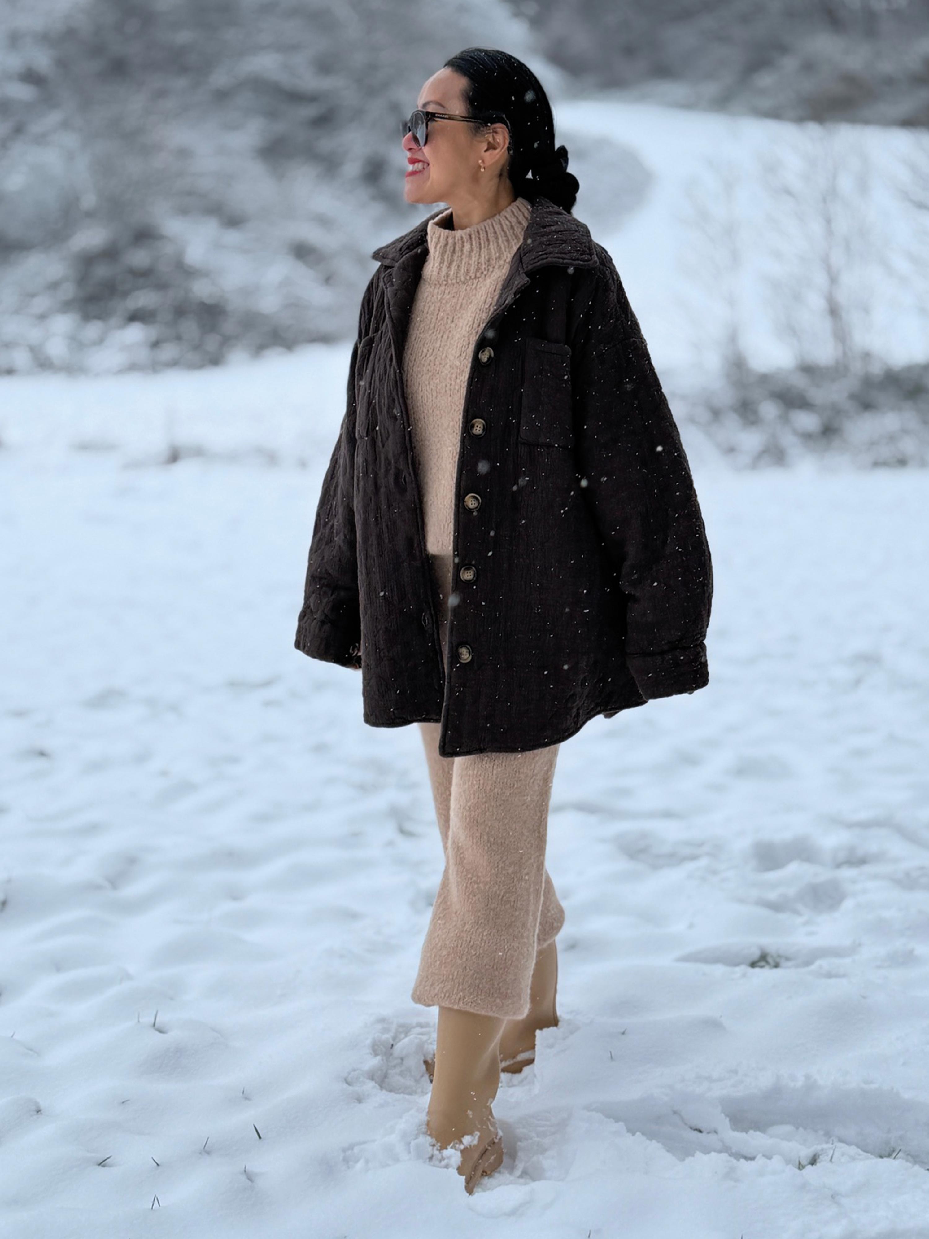 Gefütterte Oversize Musselin Overshirt Jacke - Schoko