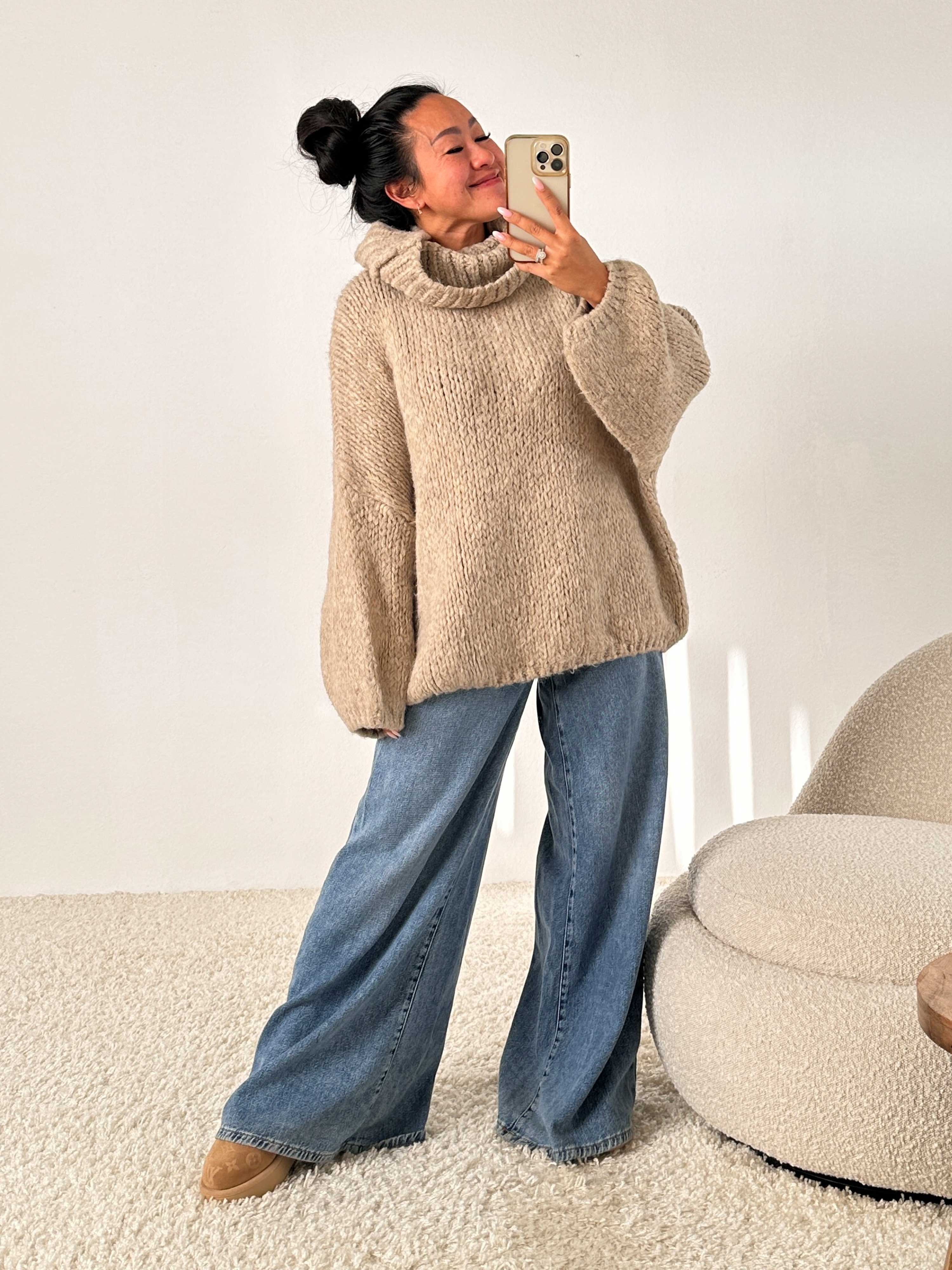 Oversize WINTER Pullover mit Schalkragen - FLAUSCHI - Beige