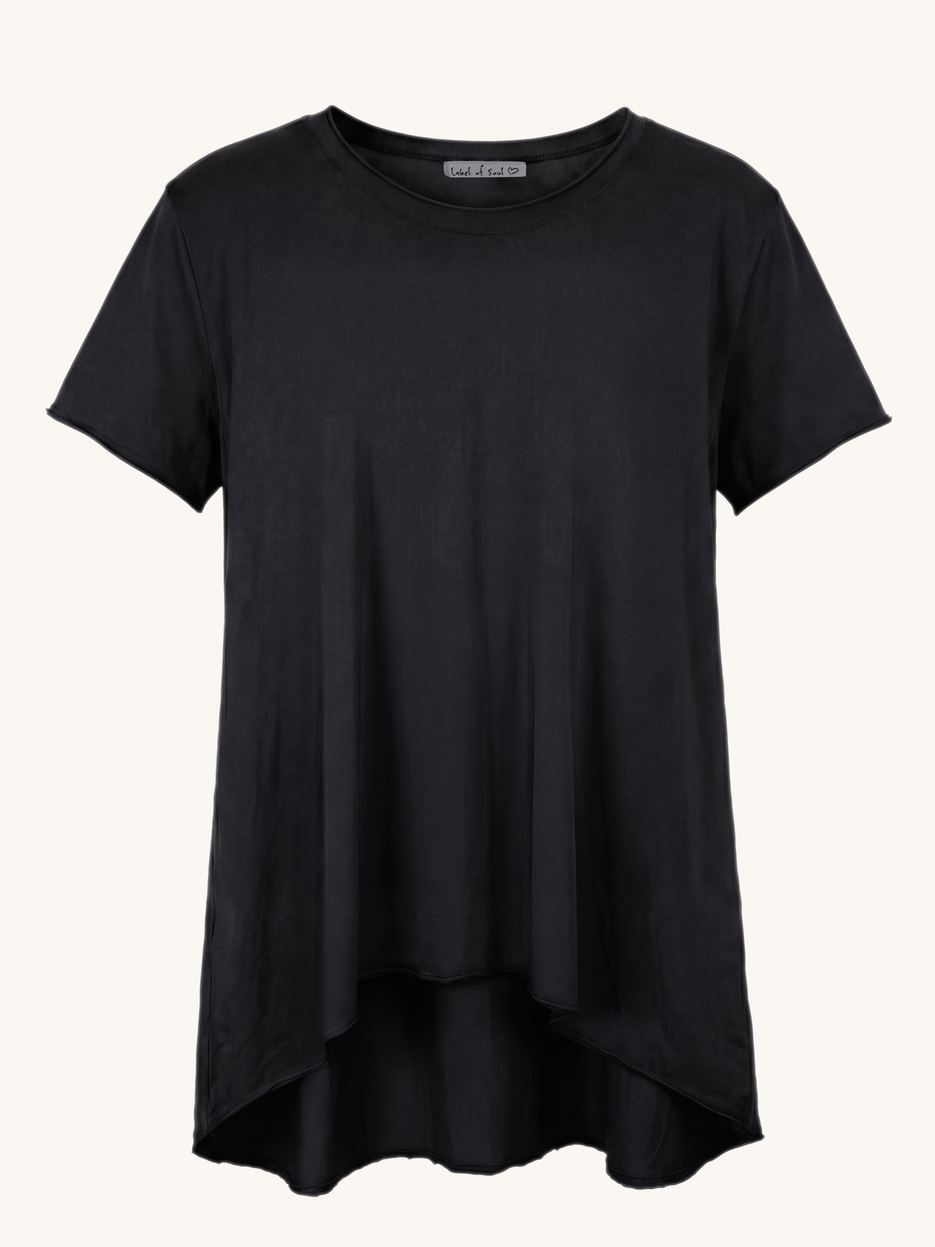 Basic Vokuhila Kurzarmshirt - Schwarz