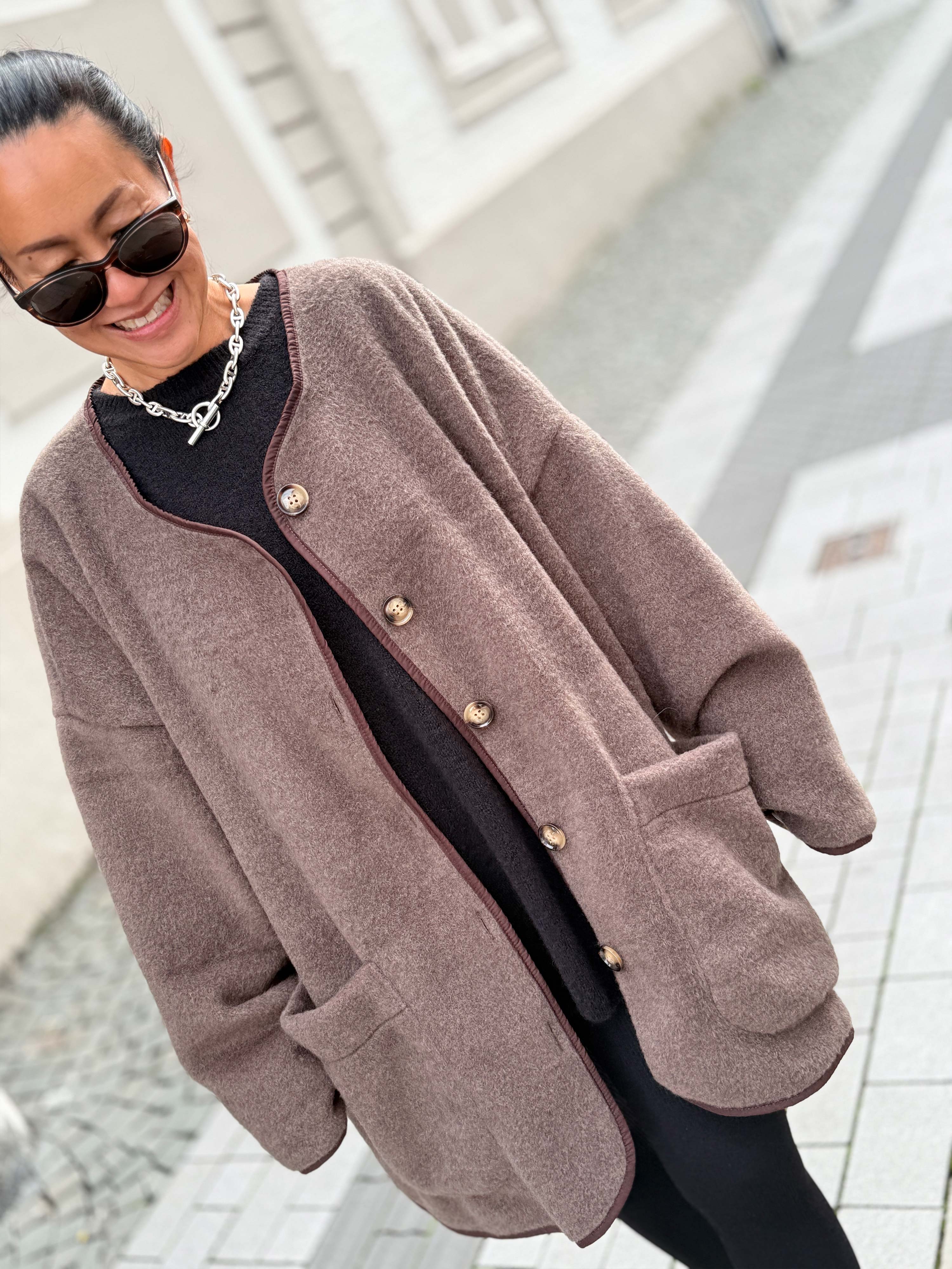 Oversize Jacke Button - SIGNATURE - Schoko