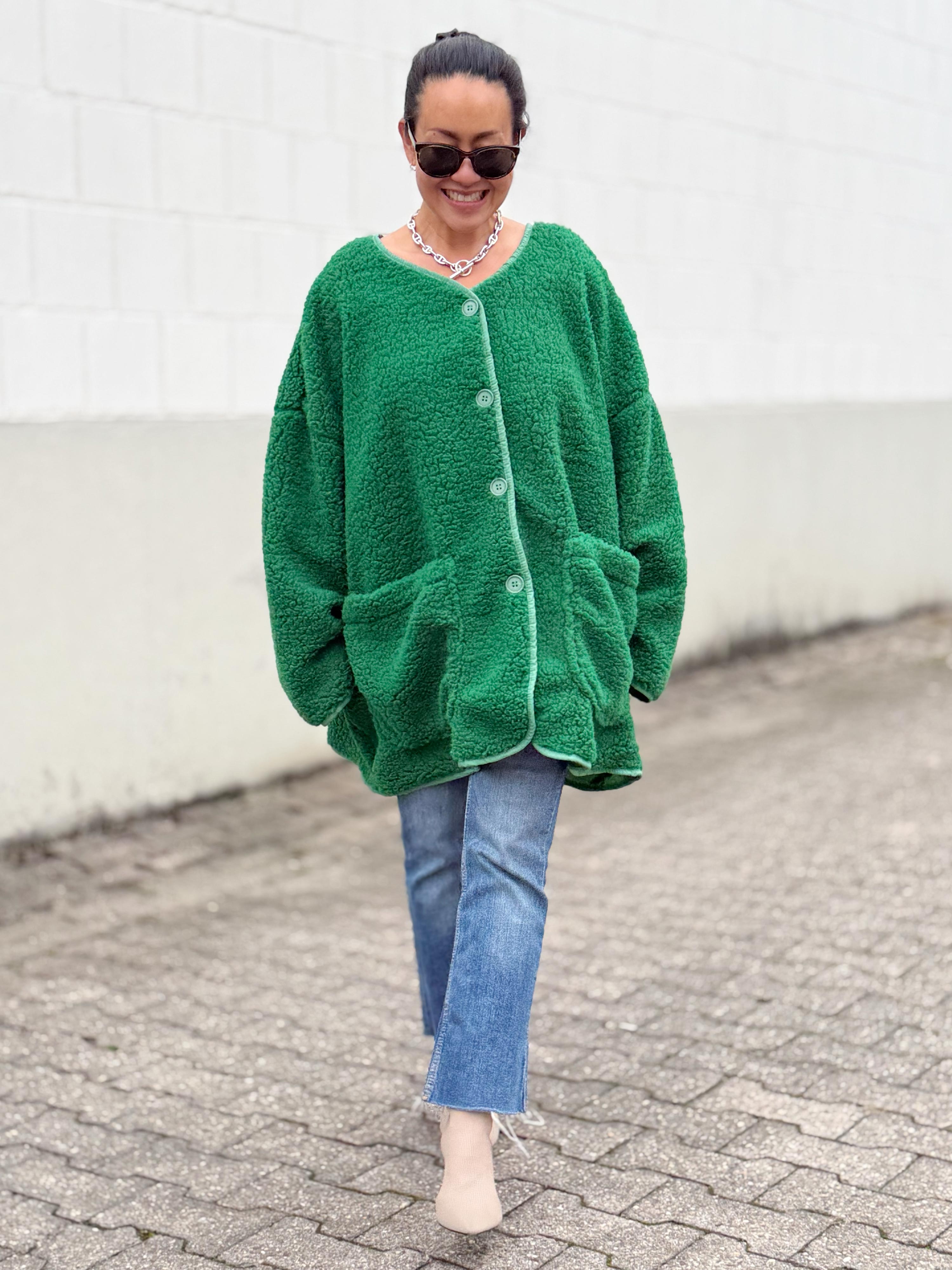 Teddylook Oversize Jacke - ICON - Grün