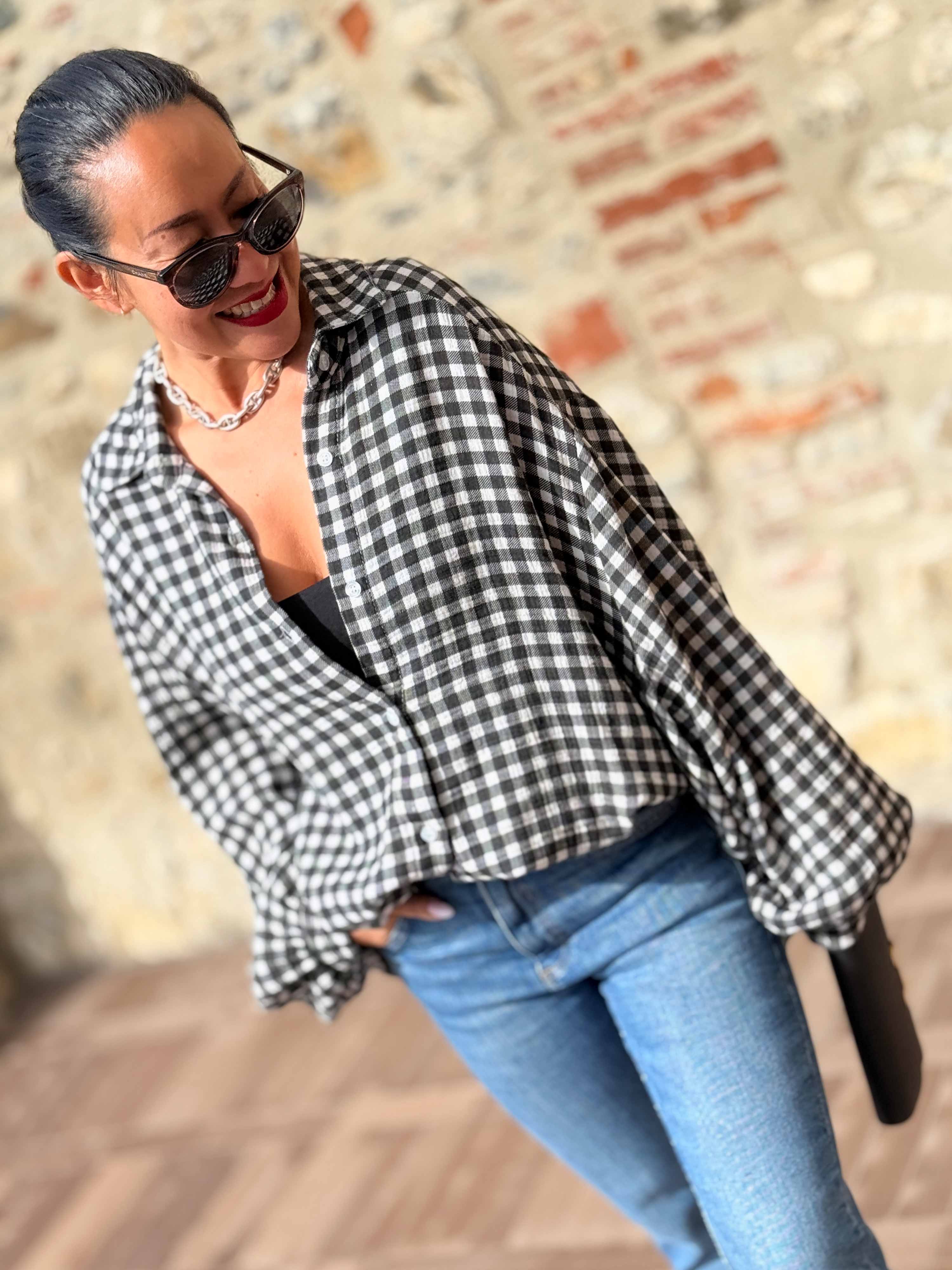 Musselin Long Oversize Bluse - Must Have - KARO Schwarz