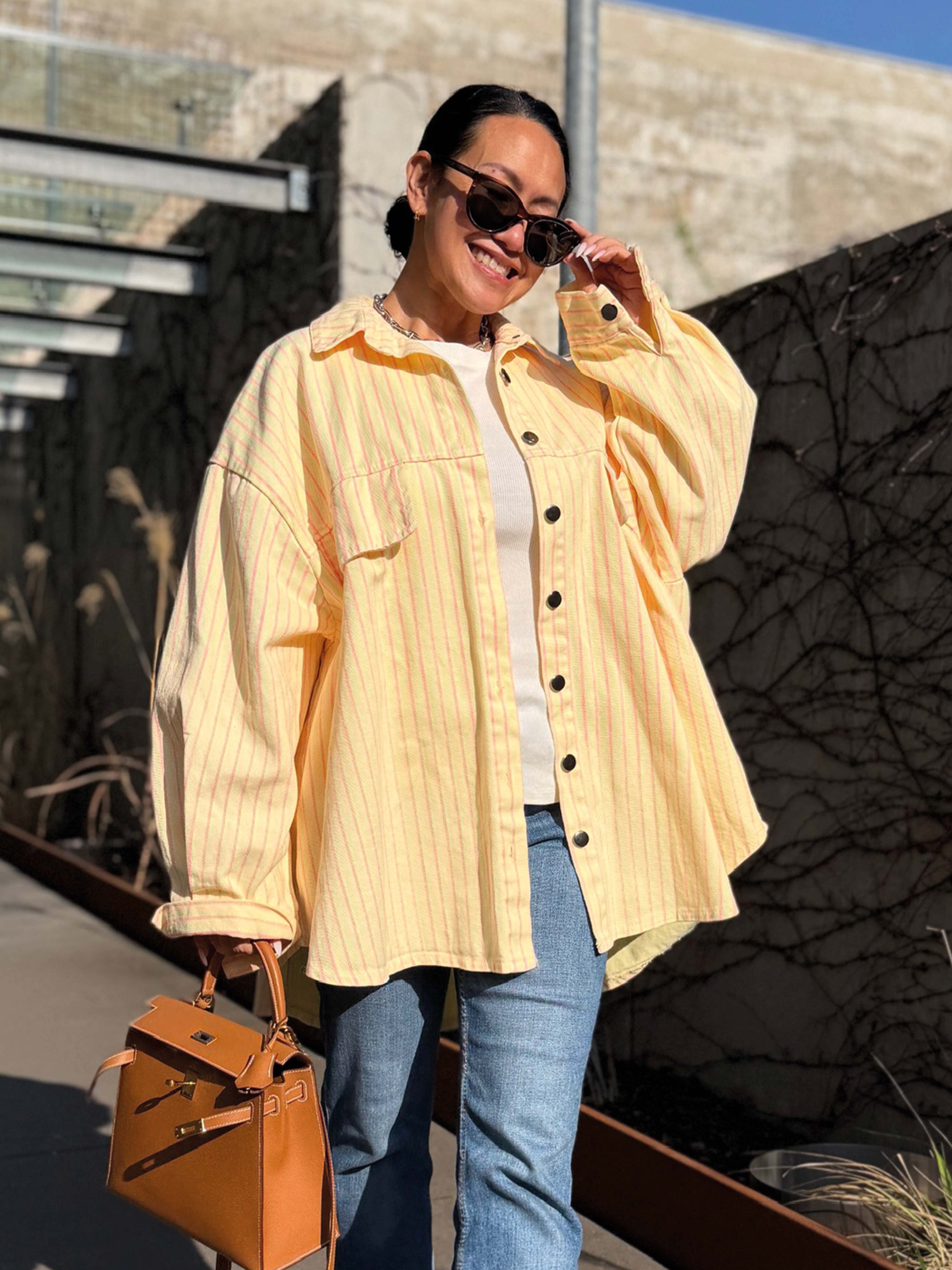 Denim Overshirt Jacke - STRIPES Butter Yellow