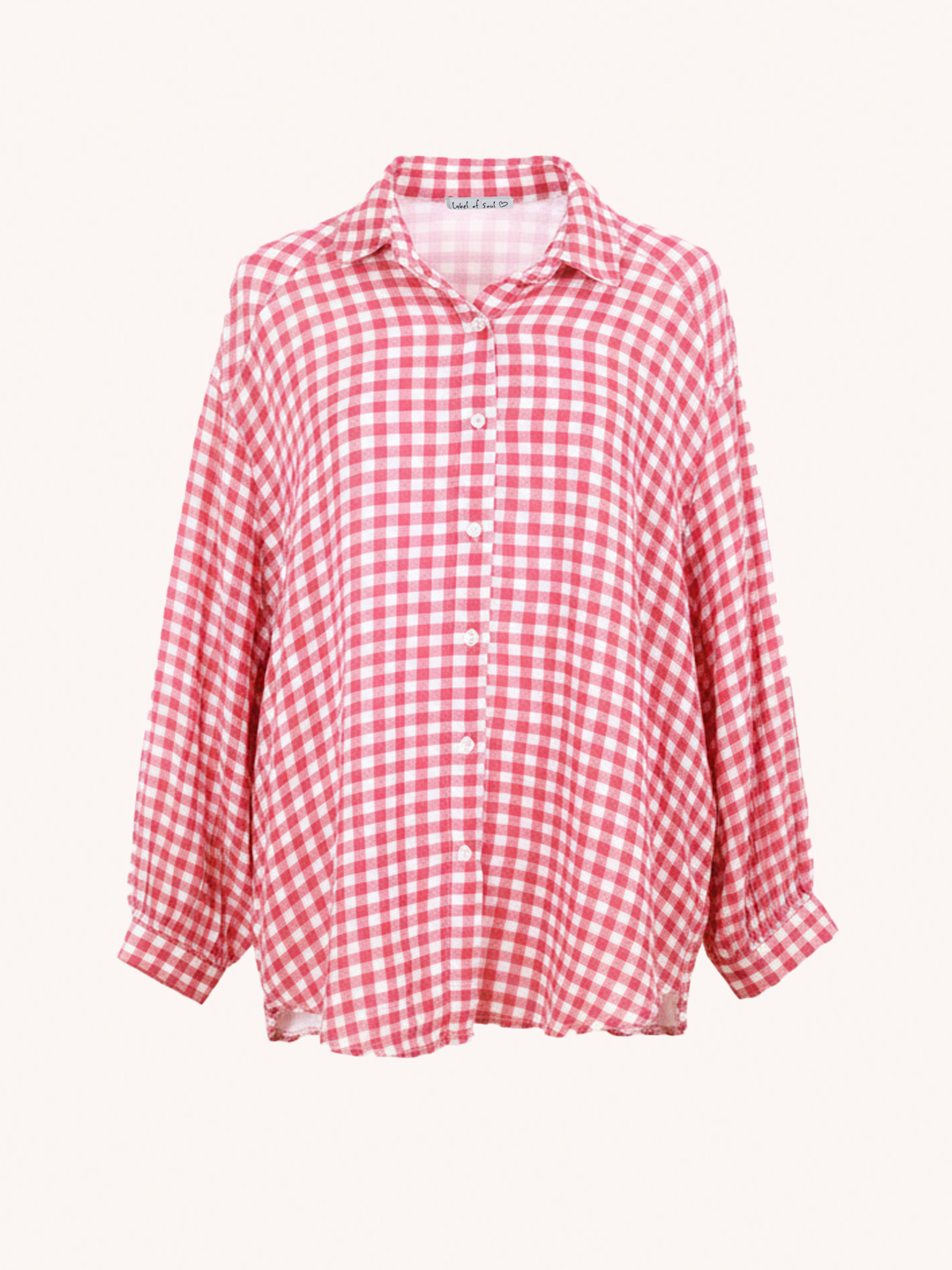 Musselin Midi Oversize Bluse - KARO Rot