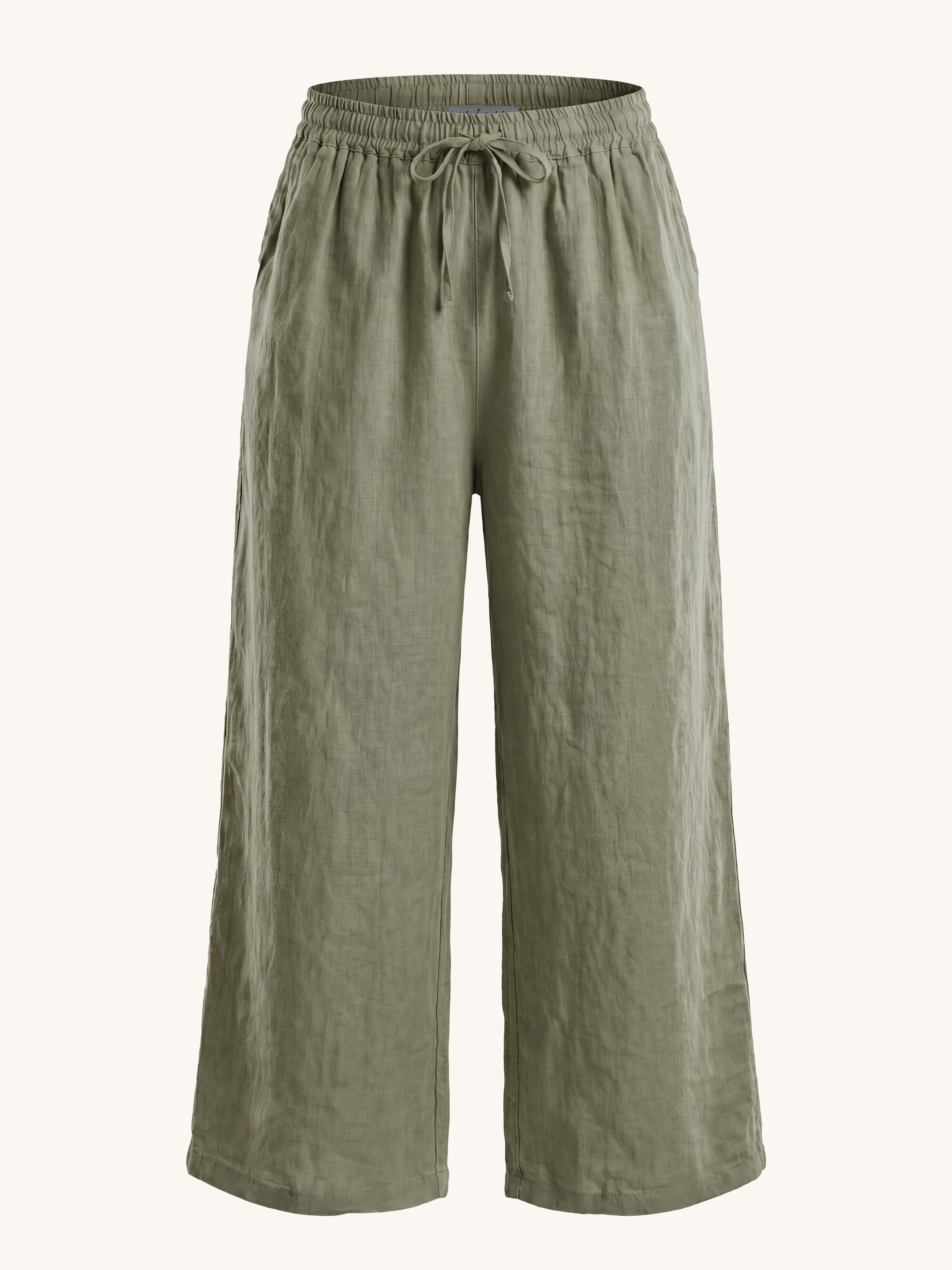 Leinen Palazzo Hose - Olive