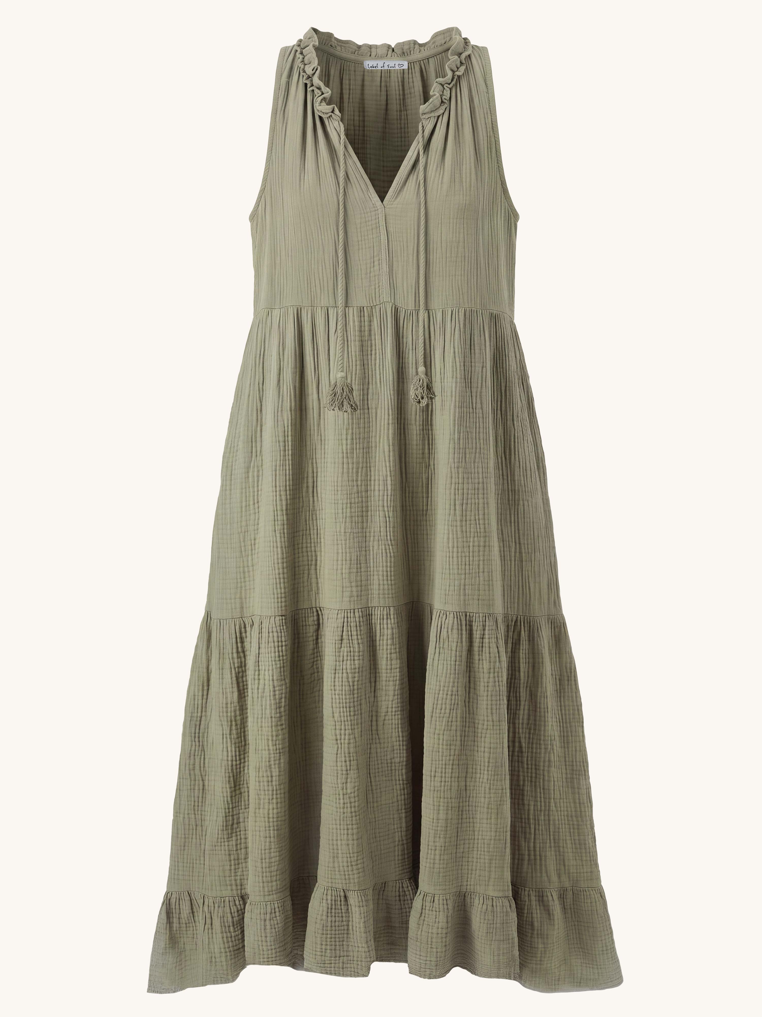 Ärmelloses Musselin Kleid - Olive